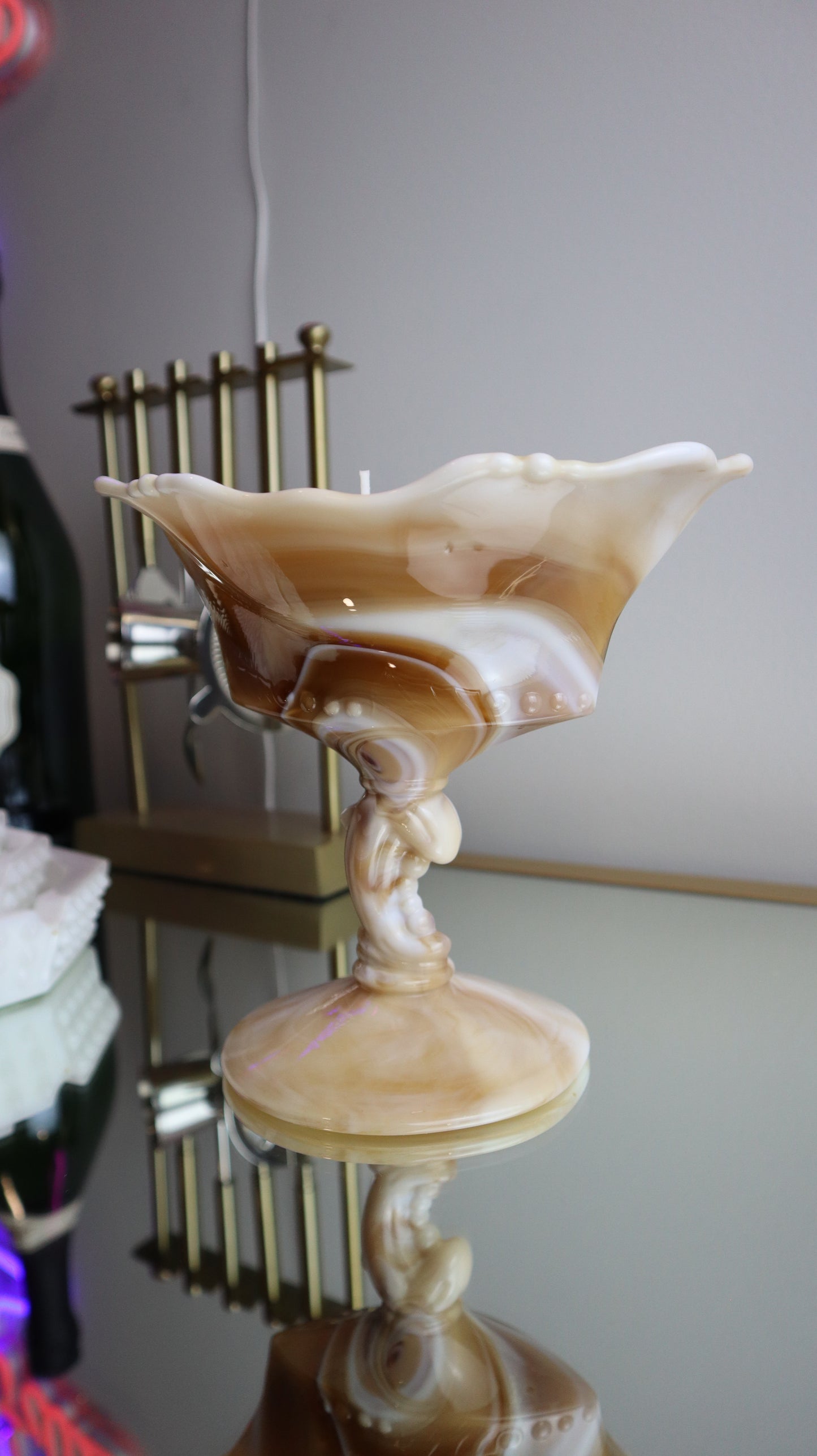 Imperial Waverly Carmel Slag Glass Candle