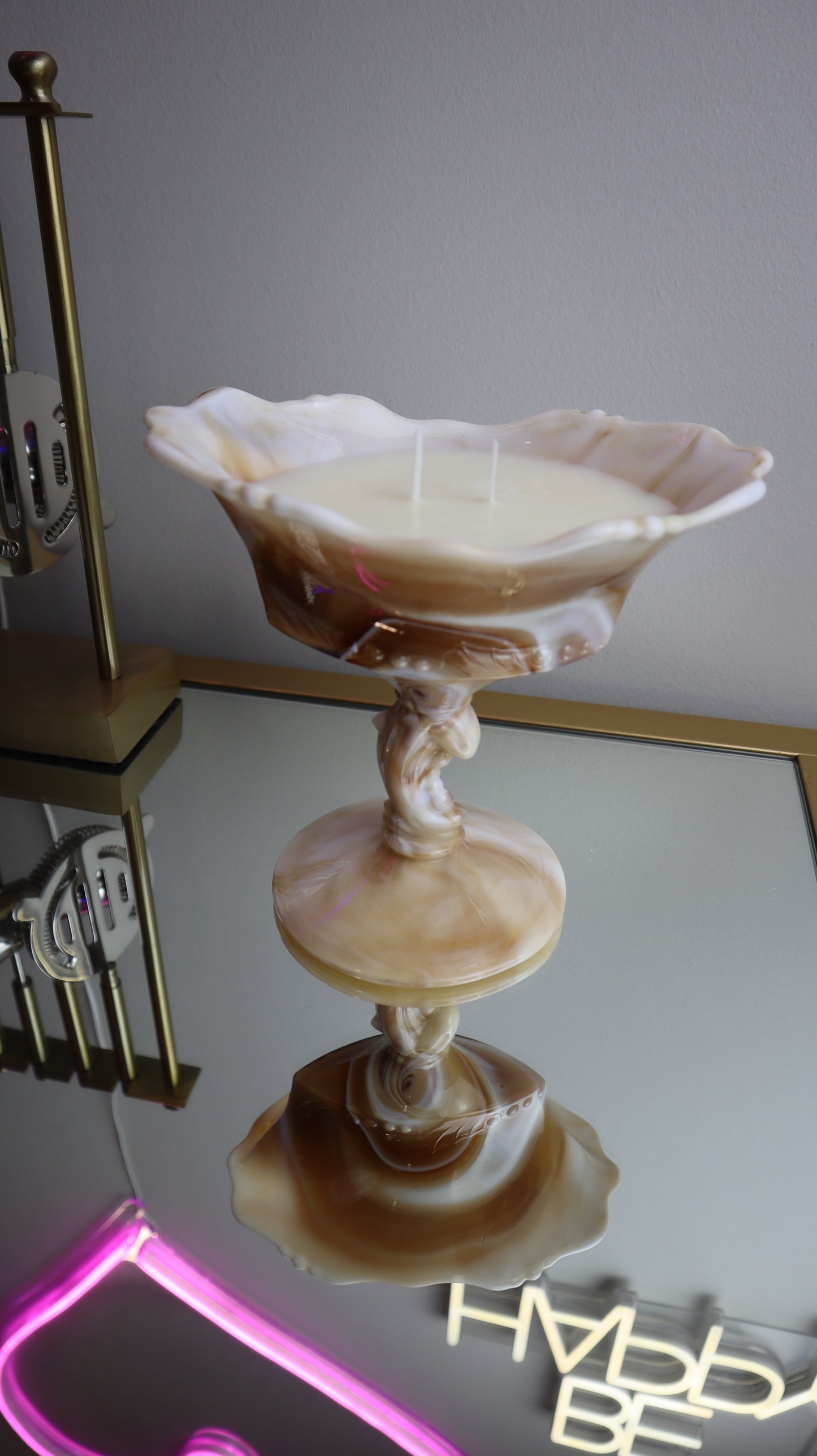 Imperial Waverly Carmel Slag Glass Candle