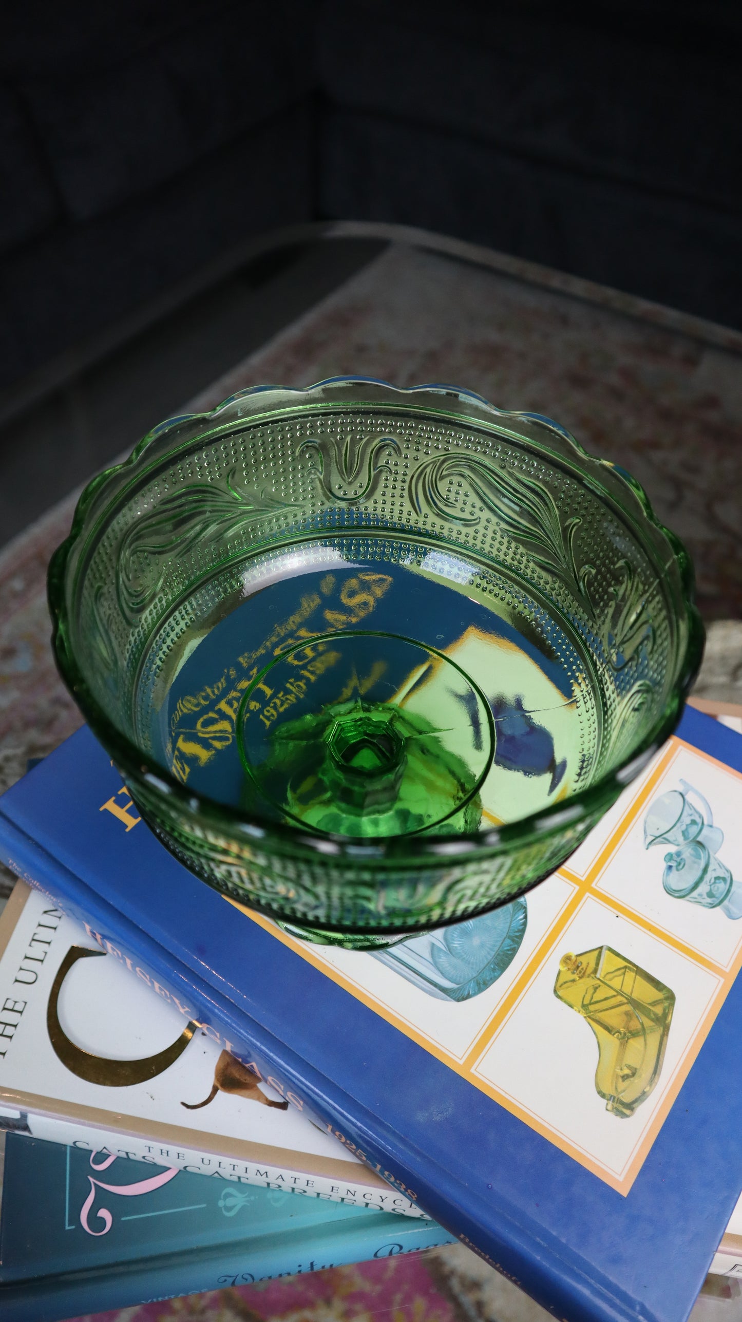 E.O Brody Green Glass Compote Fruit Bowl Candle