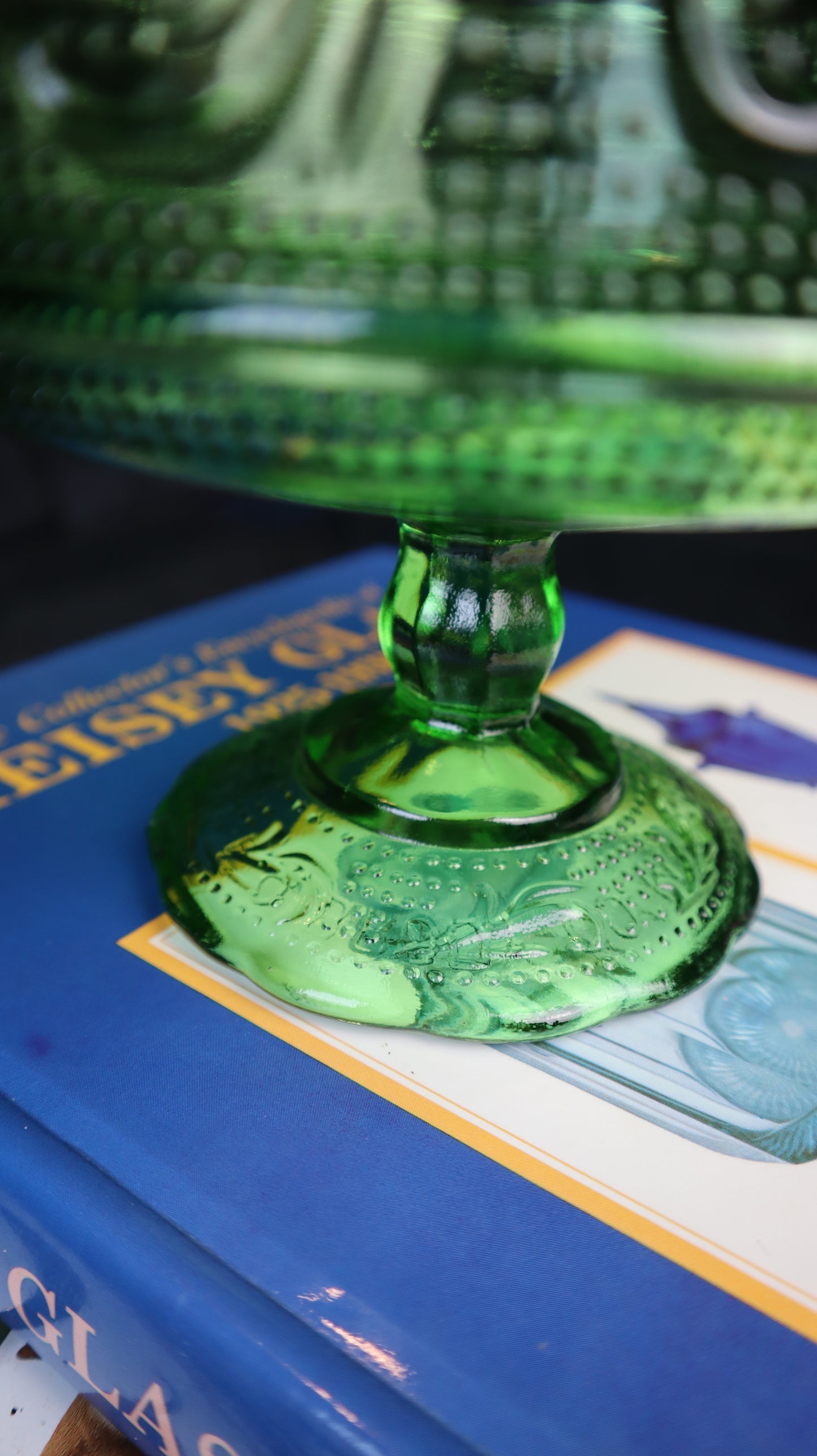 E.O Brody Green Glass Compote Fruit Bowl Candle