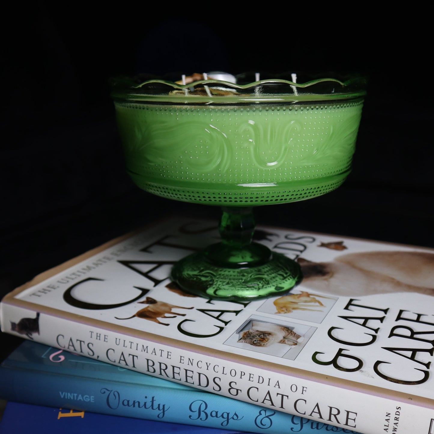 E.O Brody Green Glass Compote Fruit Bowl Candle