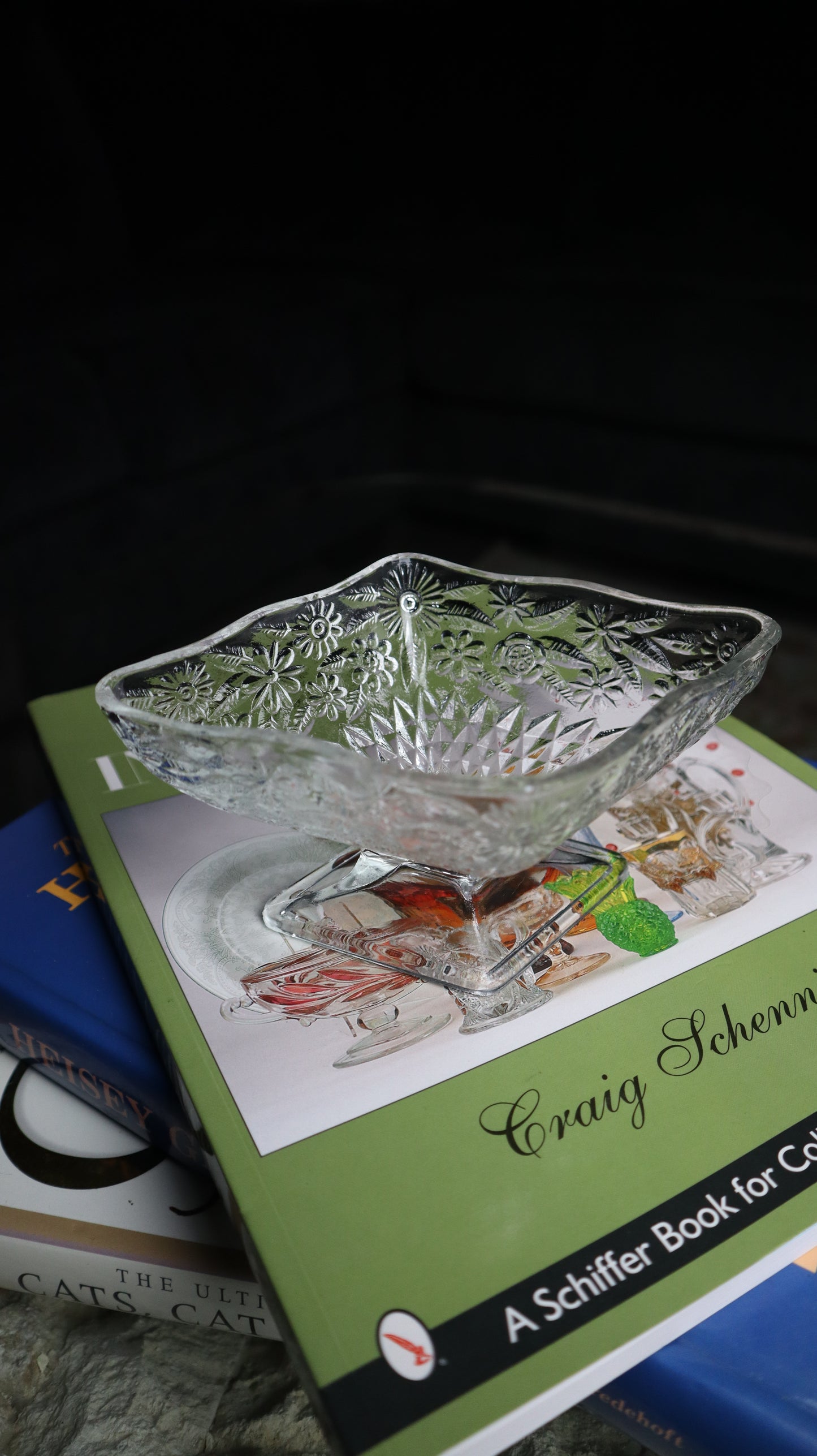Clear Pressed Footed Floral Pattern Bowl Candle