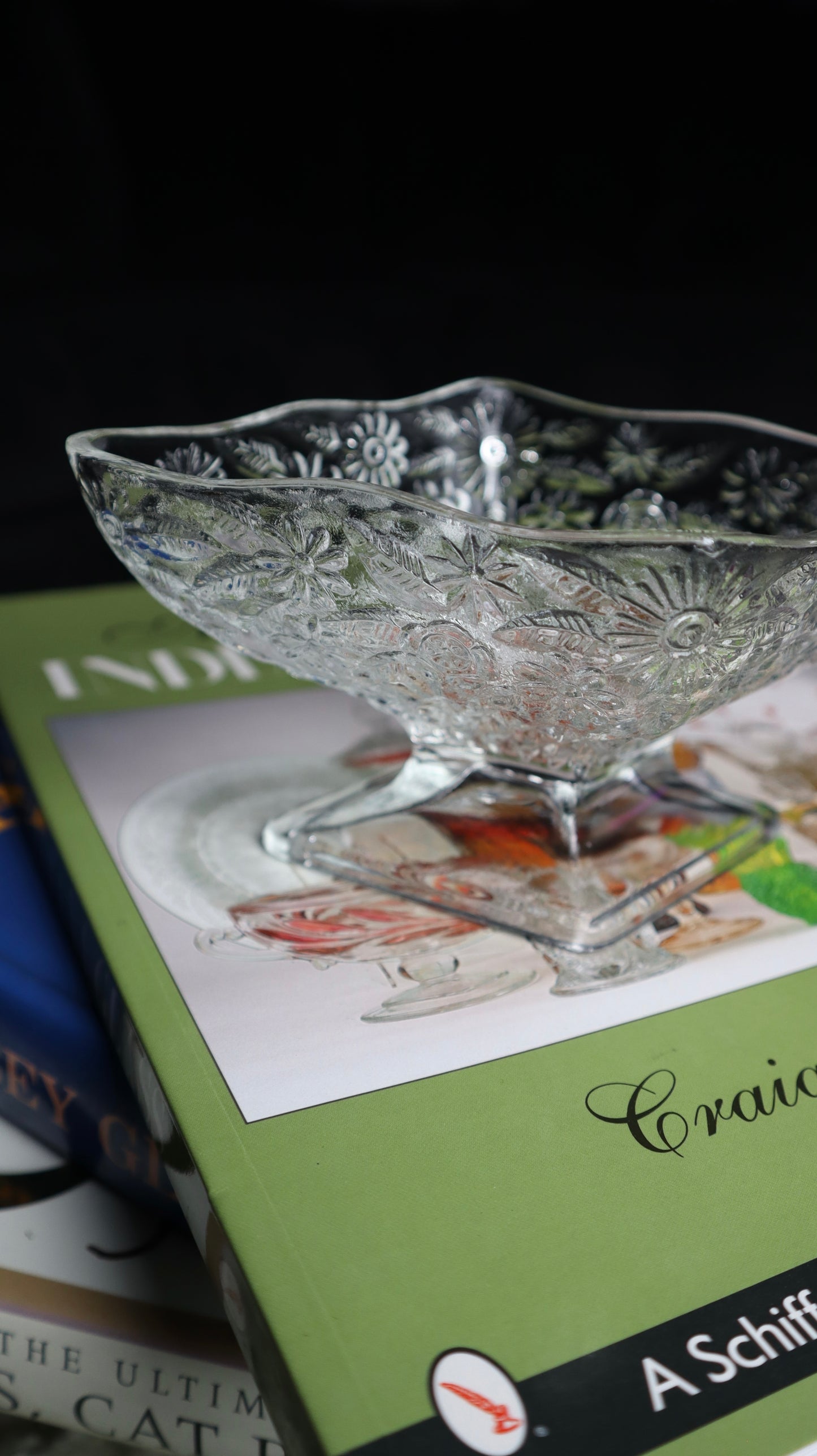 Clear Pressed Footed Floral Pattern Bowl Candle
