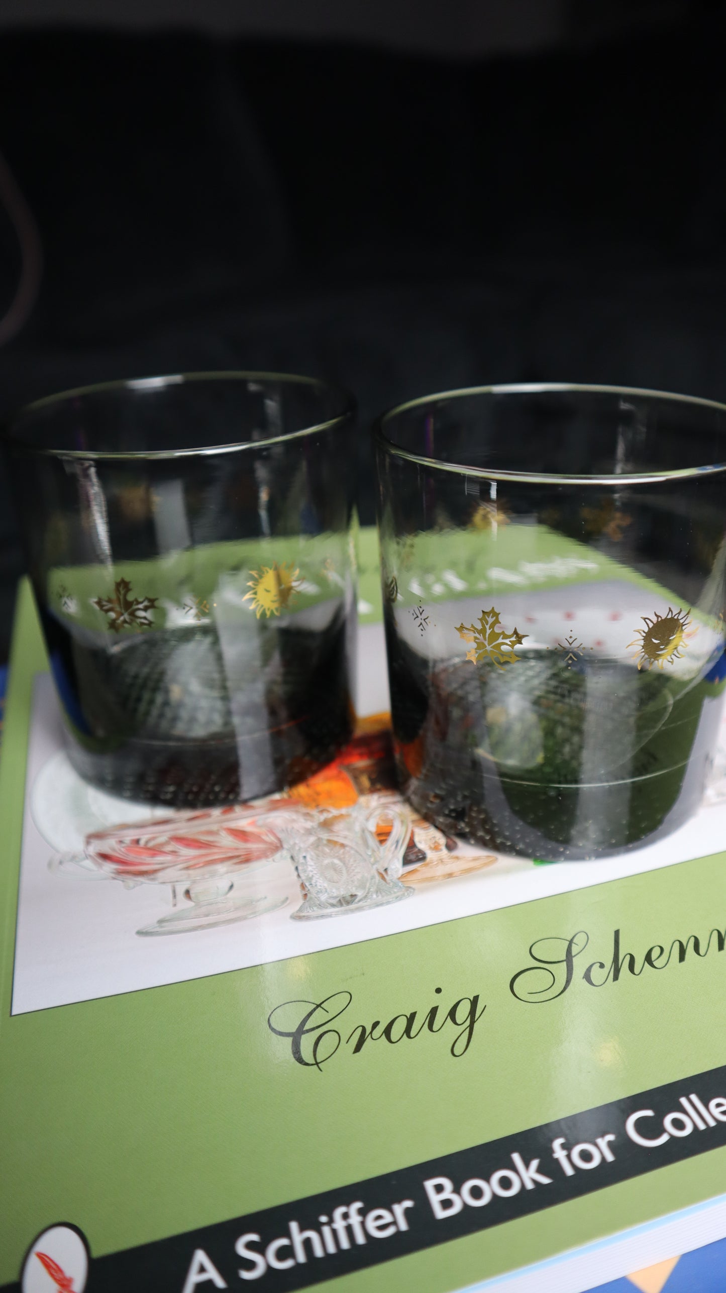 Smoky Gray Etched Seasons Low Ball Cocktail Set