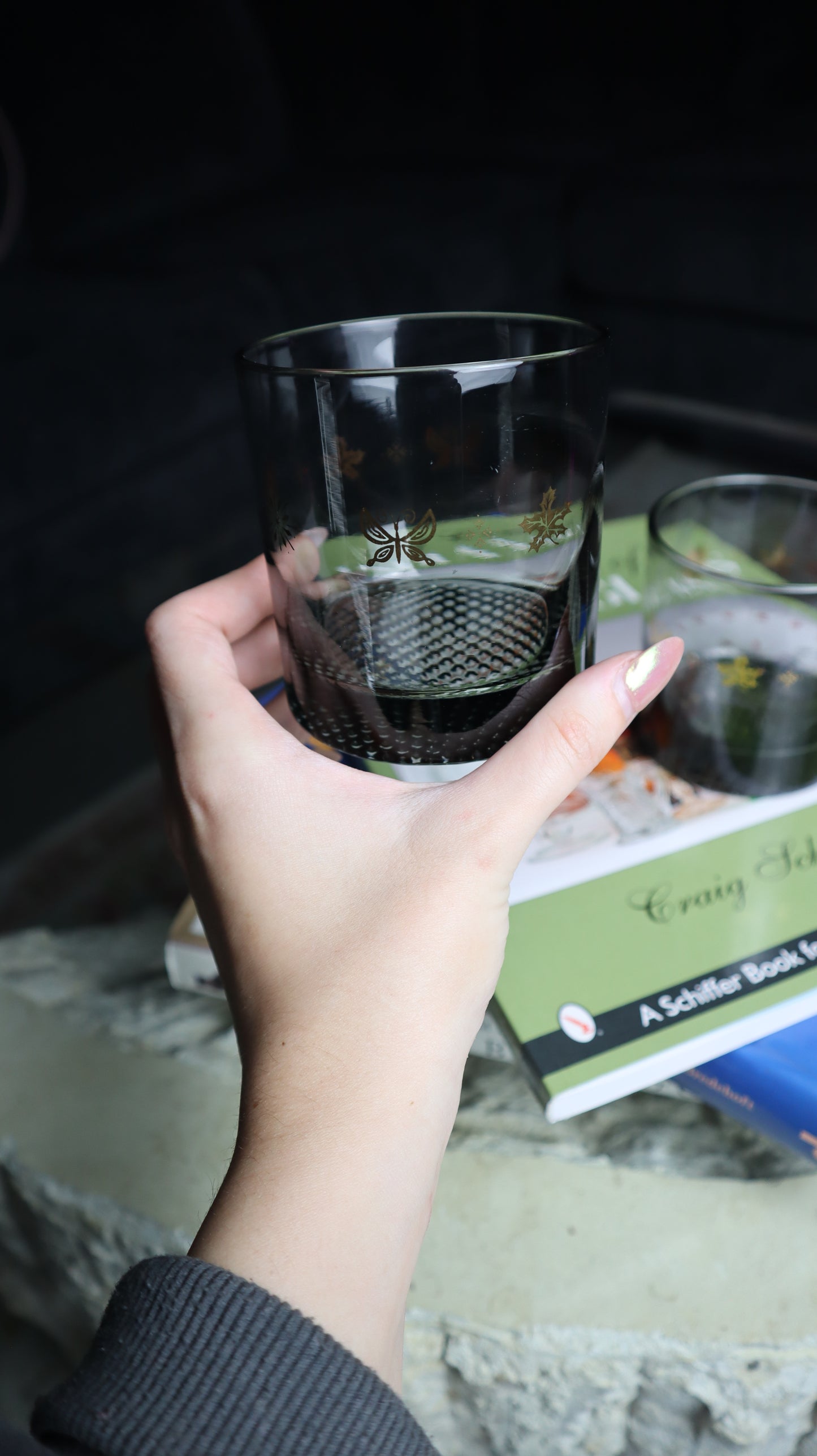 Smoky Gray Etched Seasons Low Ball Cocktail Set