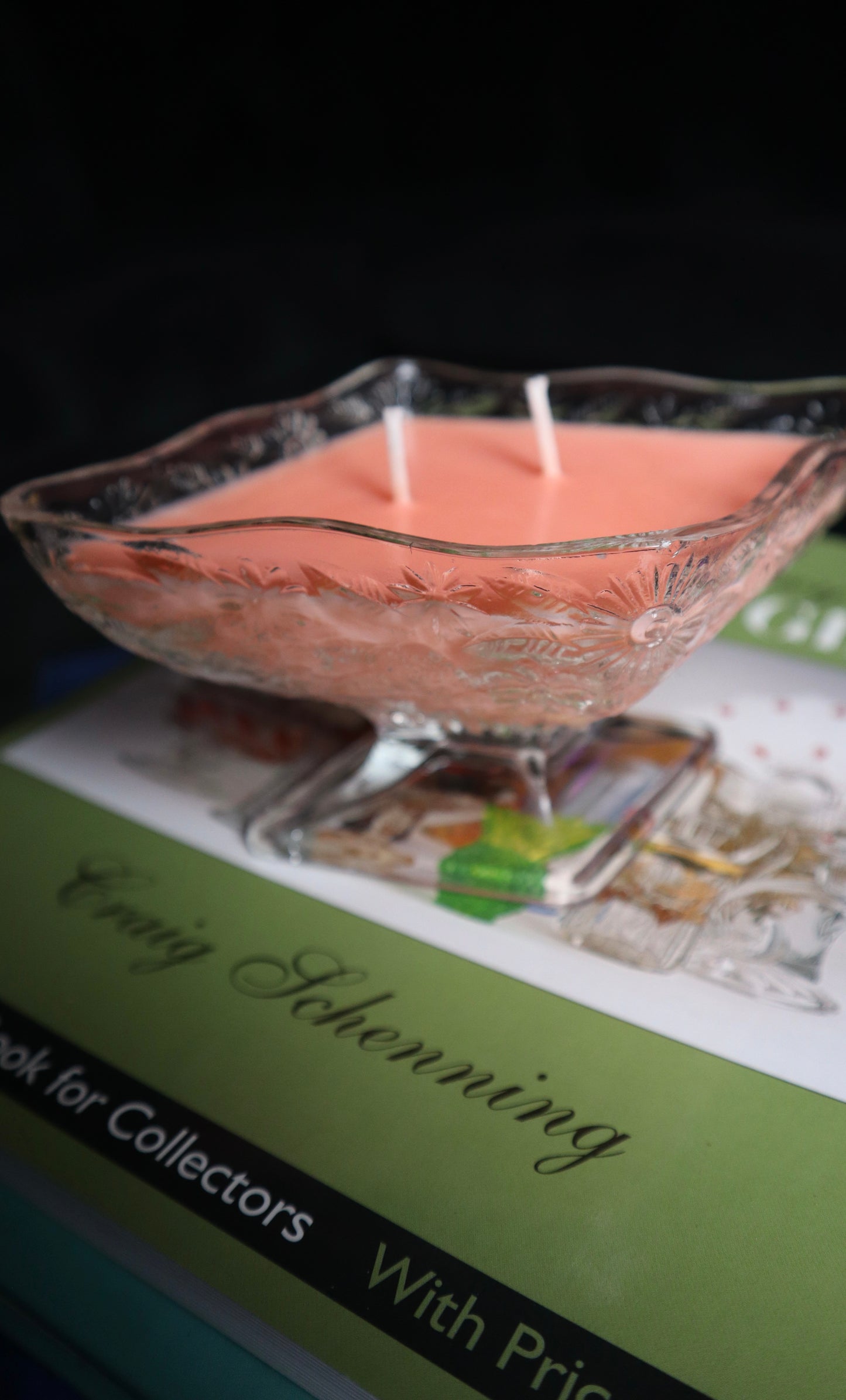 Clear Pressed Footed Floral Pattern Bowl Candle