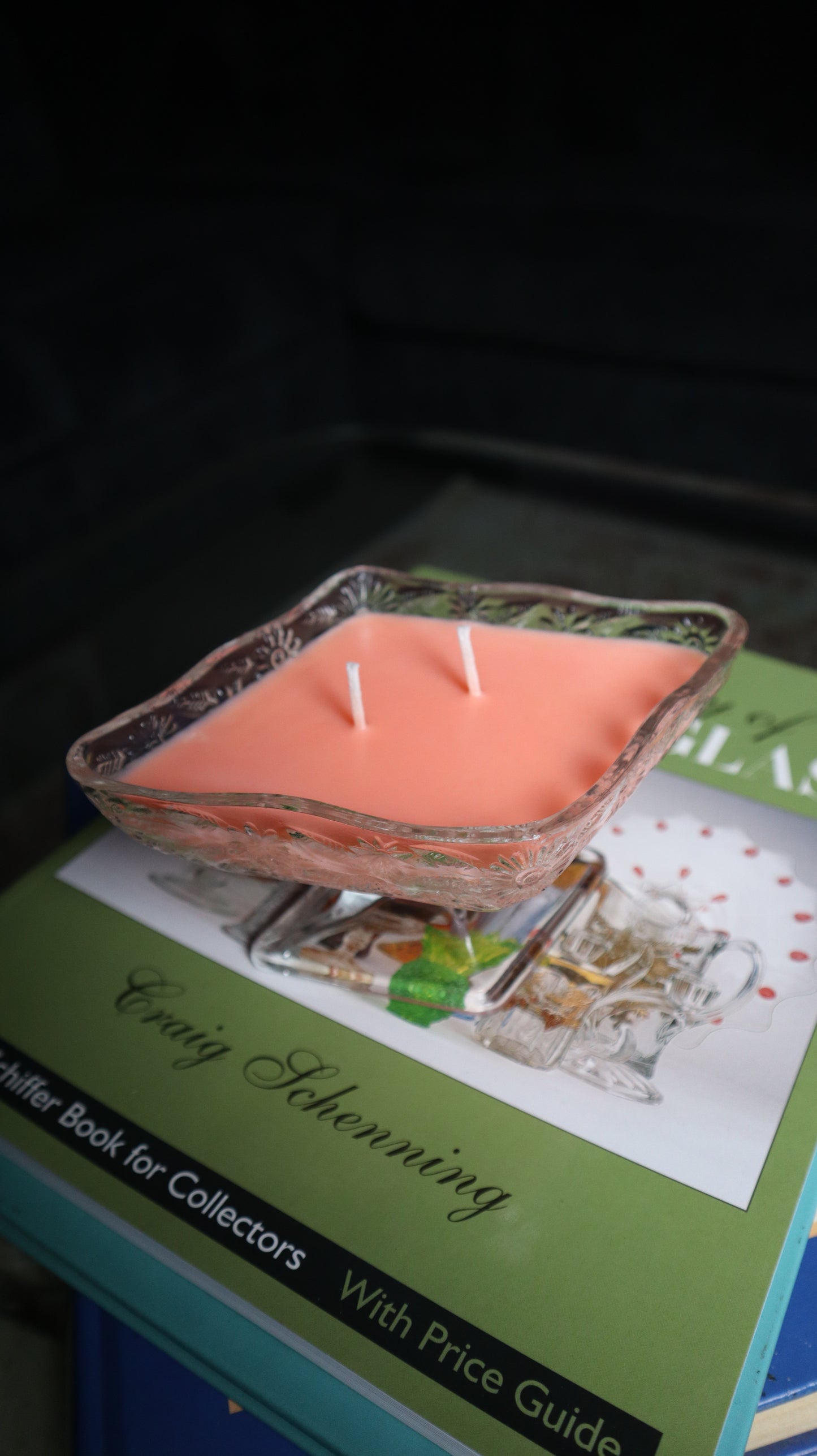 Clear Pressed Footed Floral Pattern Bowl Candle