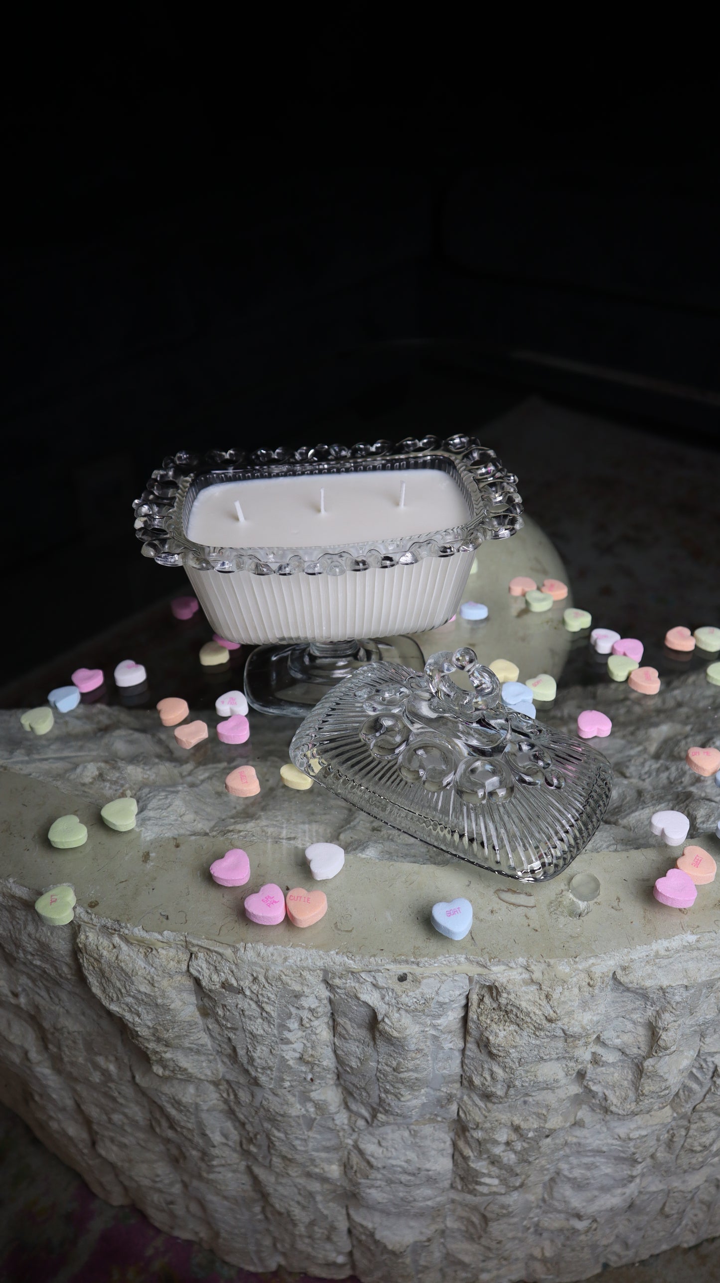 Vintage Indiana Clear Glass Lace Trim Pedestal Candle