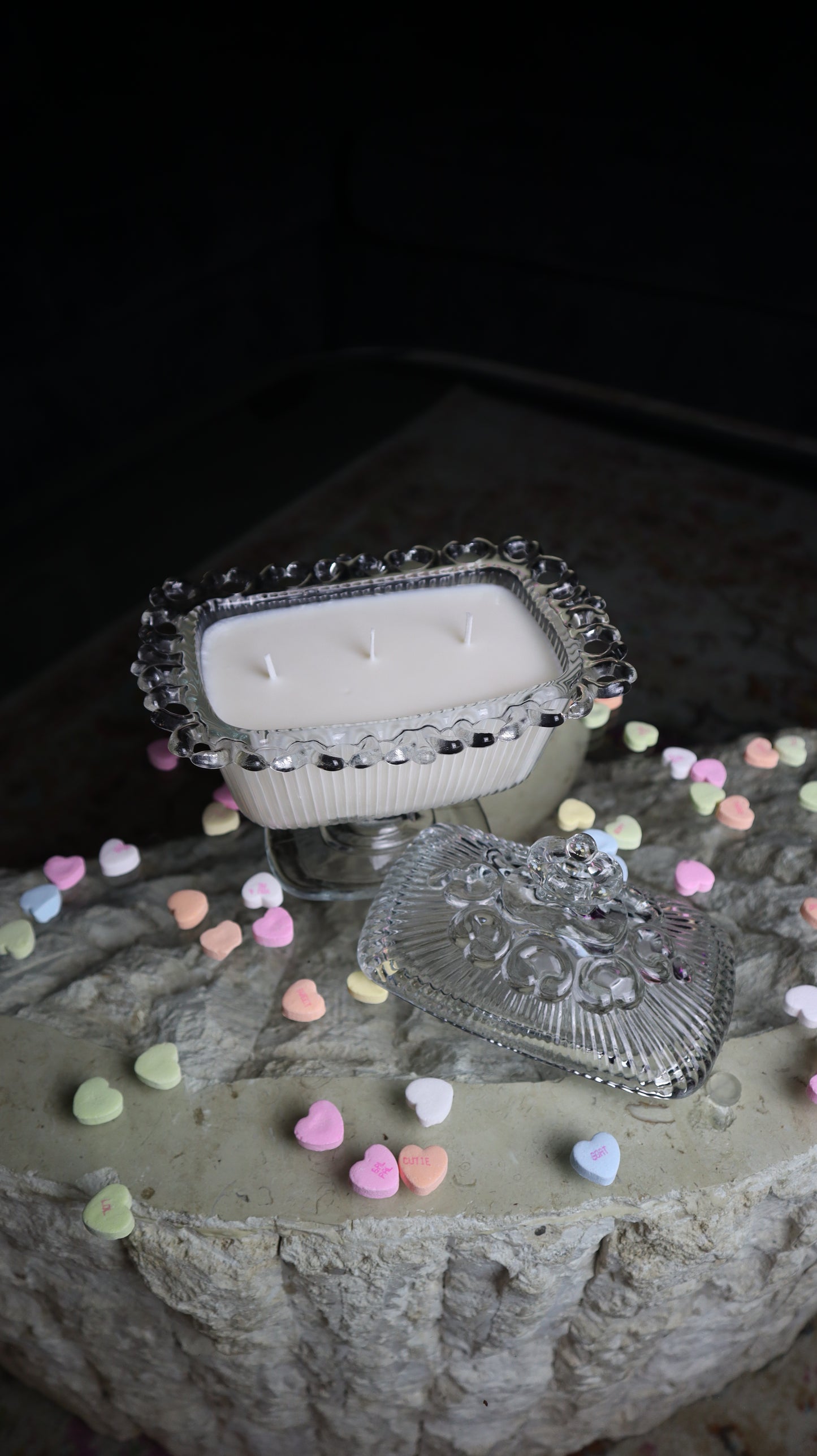 Vintage Indiana Clear Glass Lace Trim Pedestal Candle