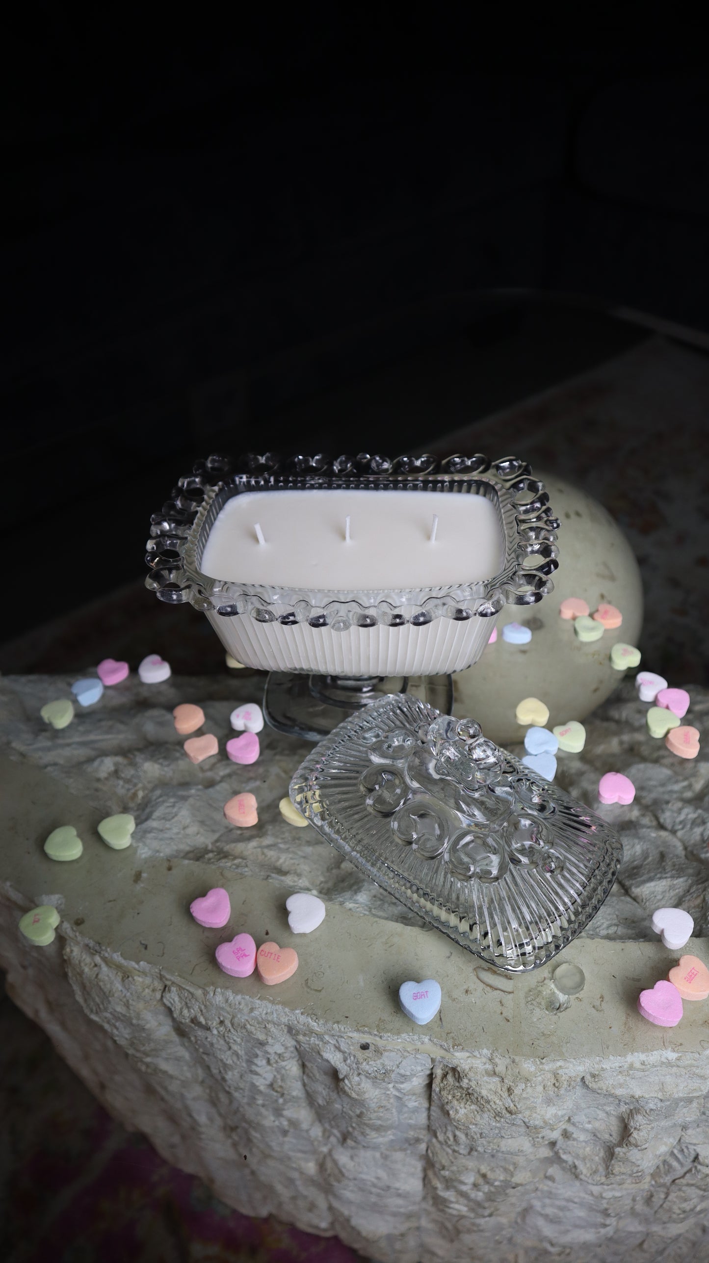 Vintage Indiana Clear Glass Lace Trim Pedestal Candle