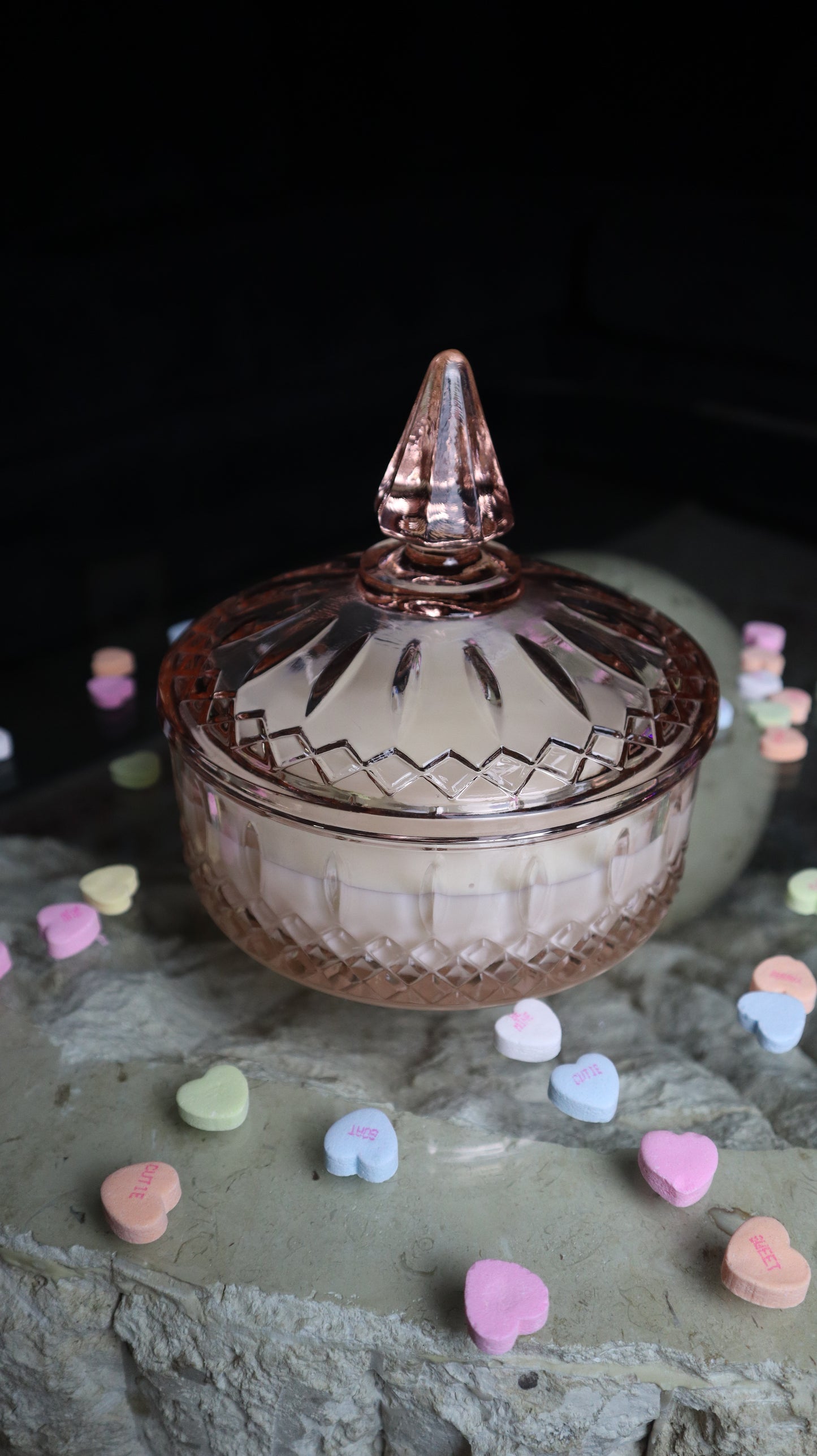 Vintage Pink Depression Indiana Glass Princess Point With Lid Candle