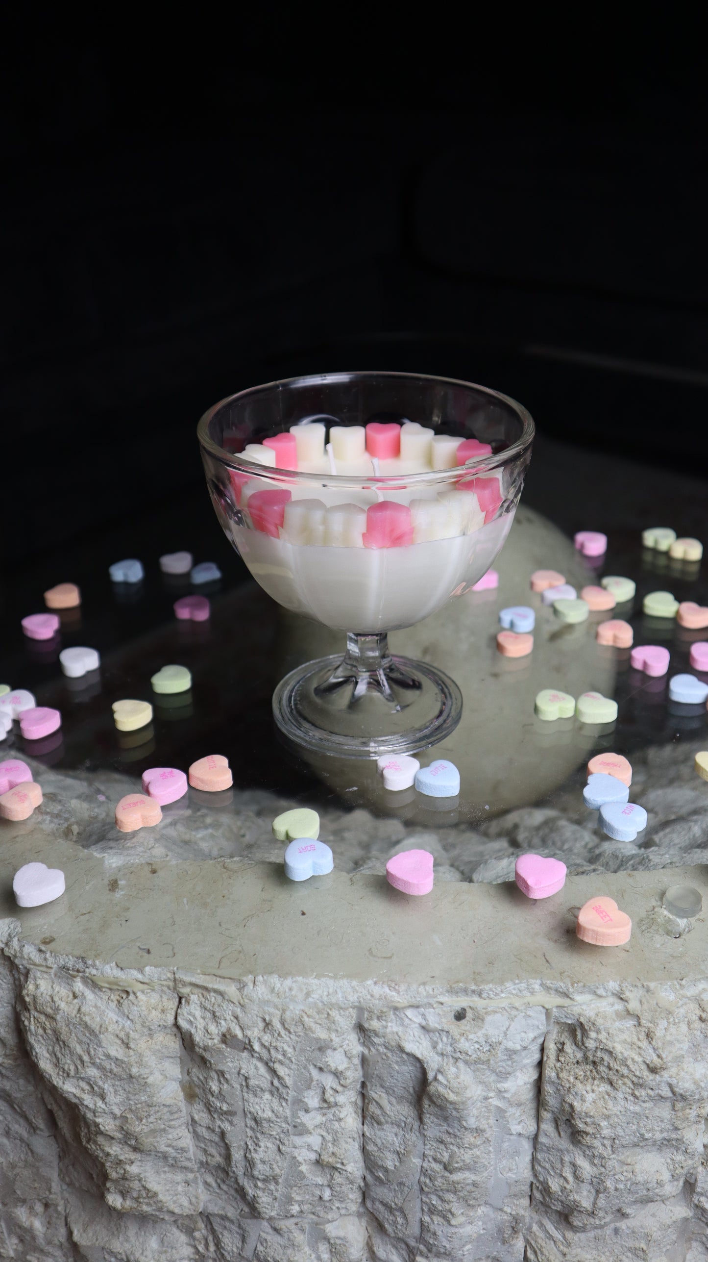 Clear Glass Compote V-Day Candle