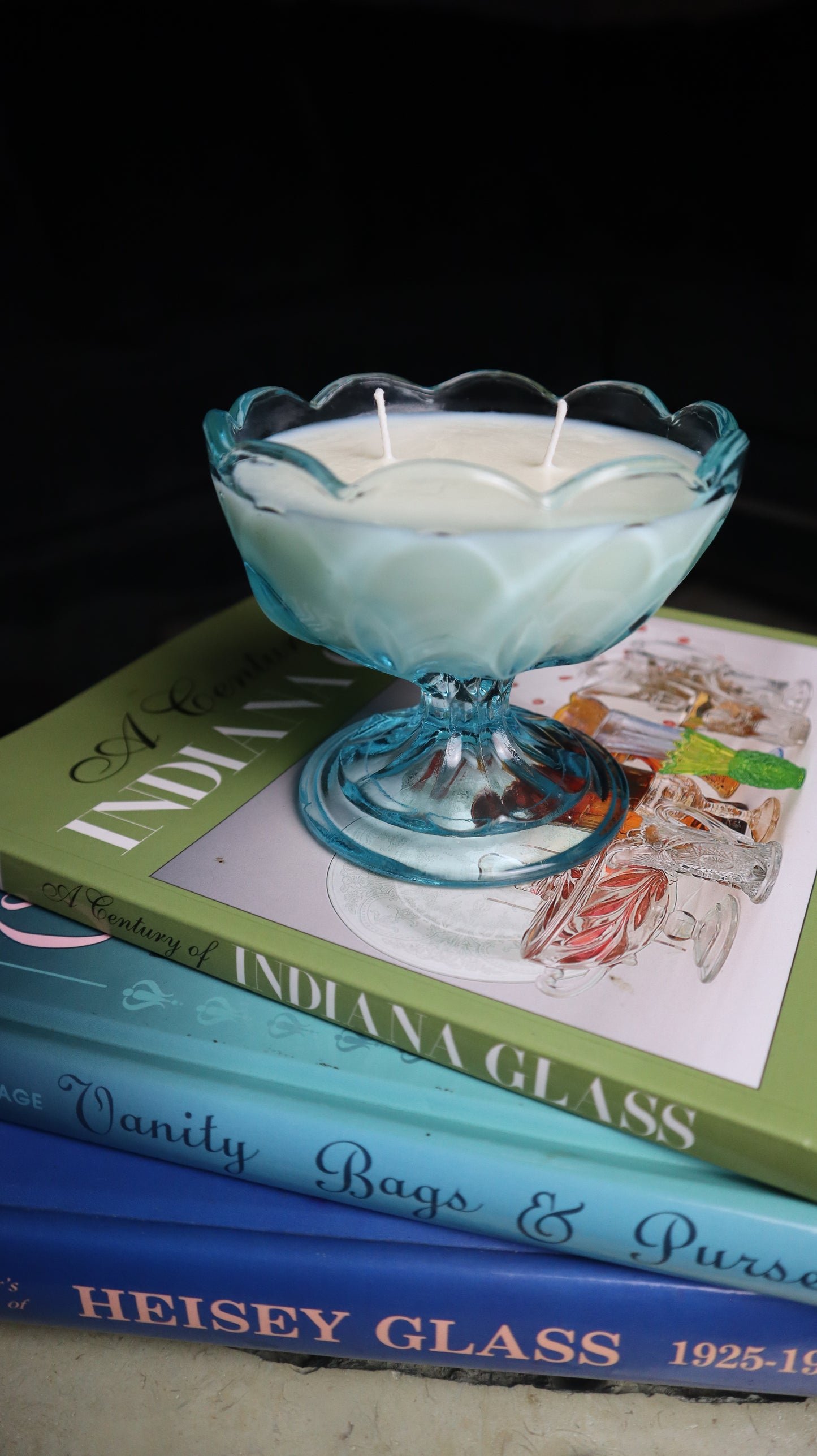 Anchor Hocking Fairfield Sky Blue Compote Candle