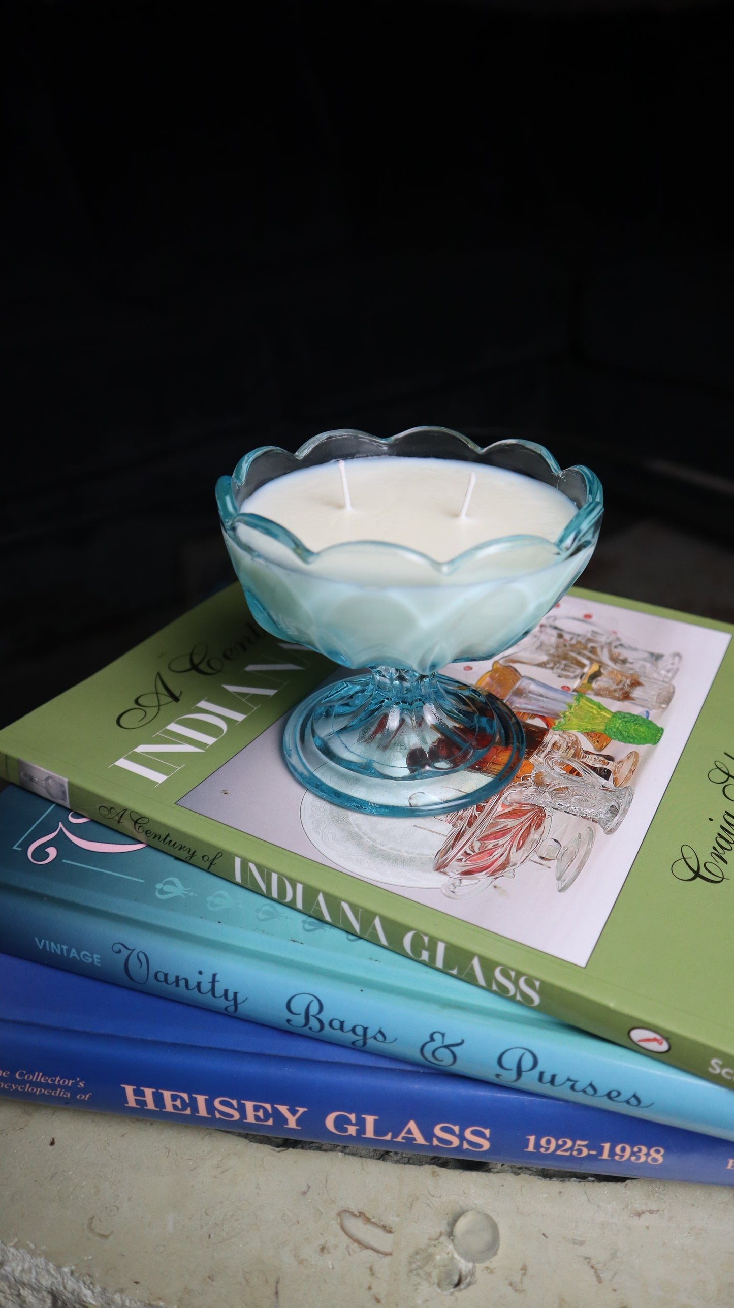 Anchor Hocking Fairfield Sky Blue Compote Candle
