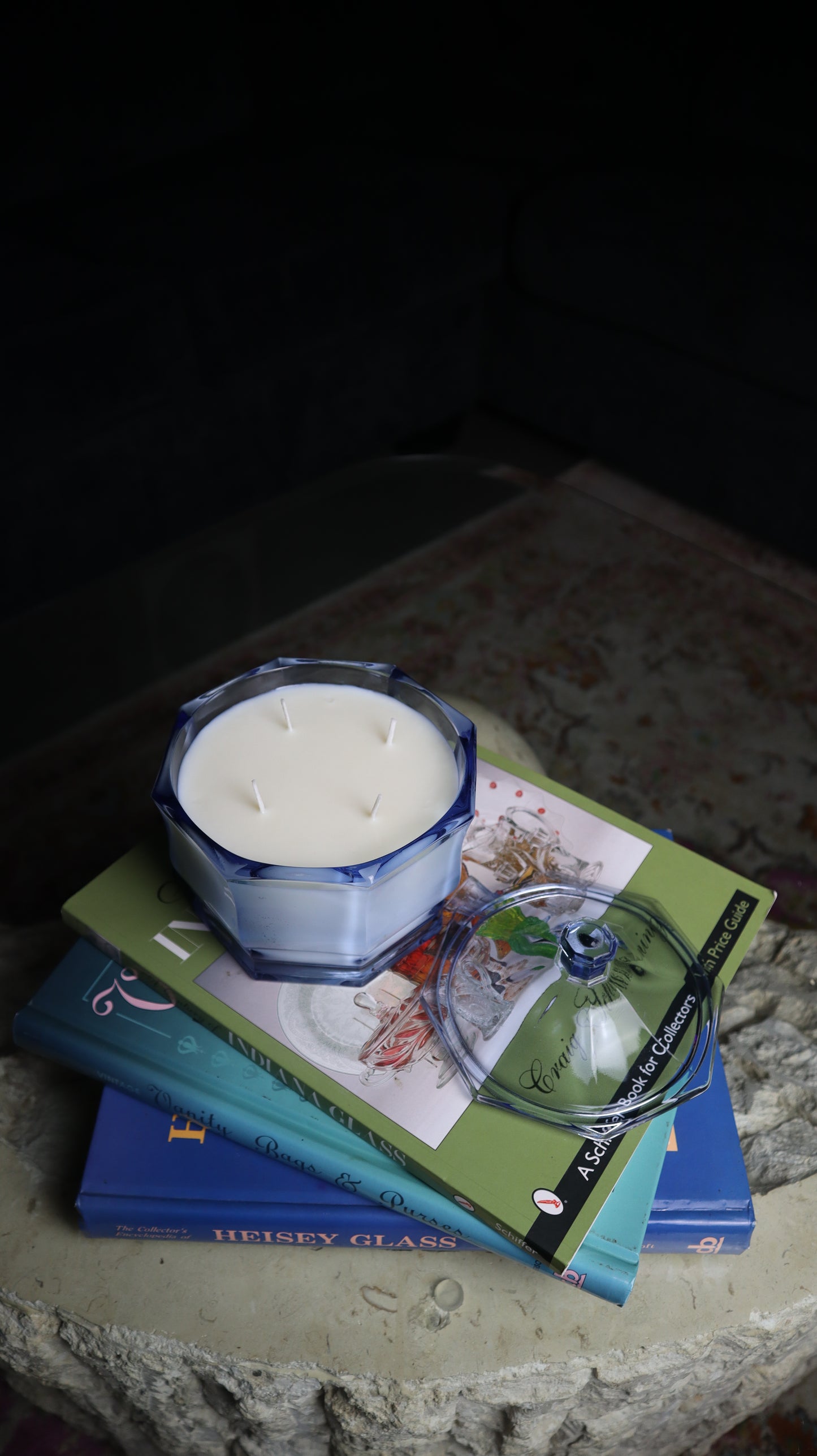 Blue Vintage Depression Candy Dish Lidded Candle