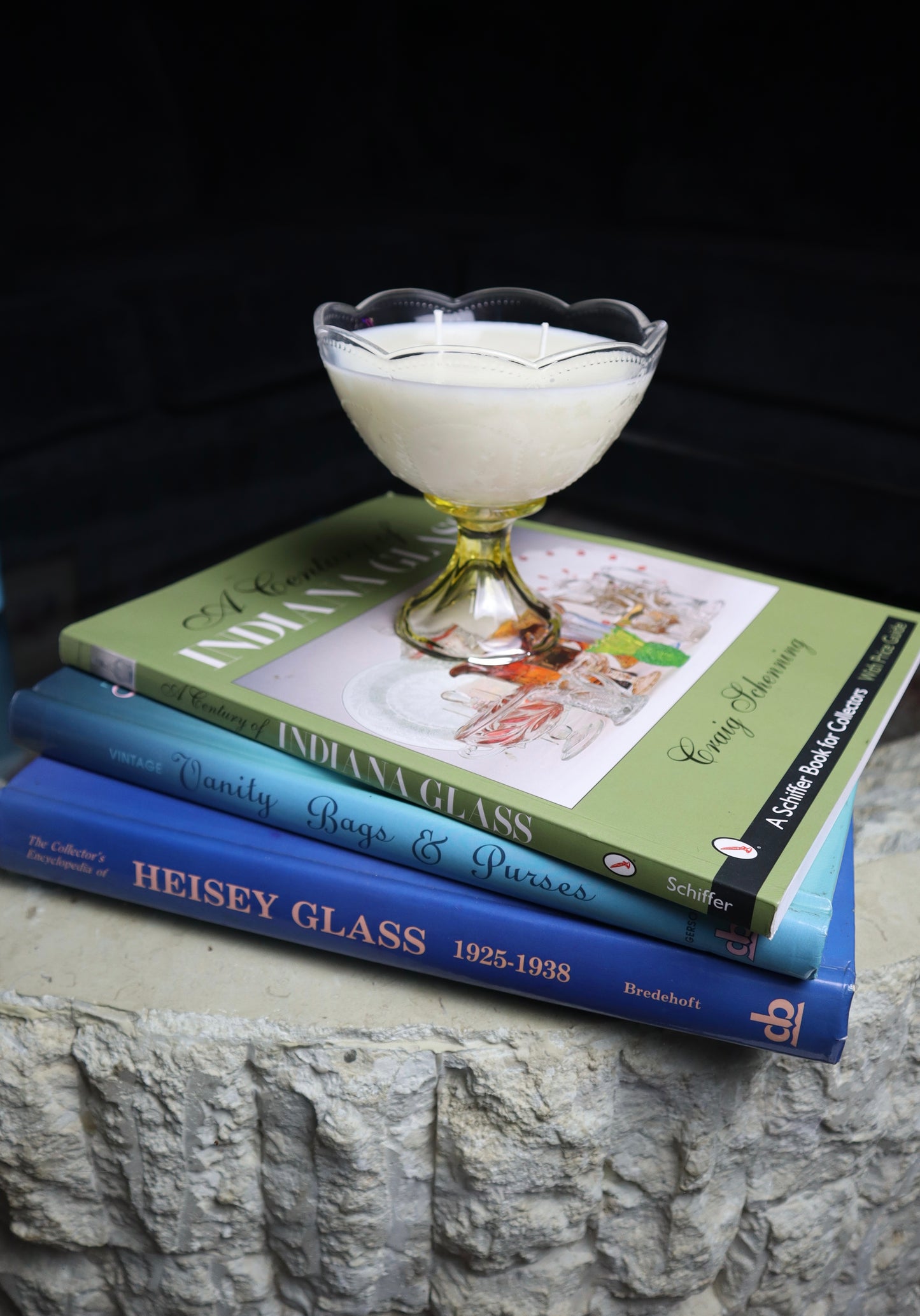 Vintage Candy Yellow Pedestal Scalloped Rim Bowl Candle