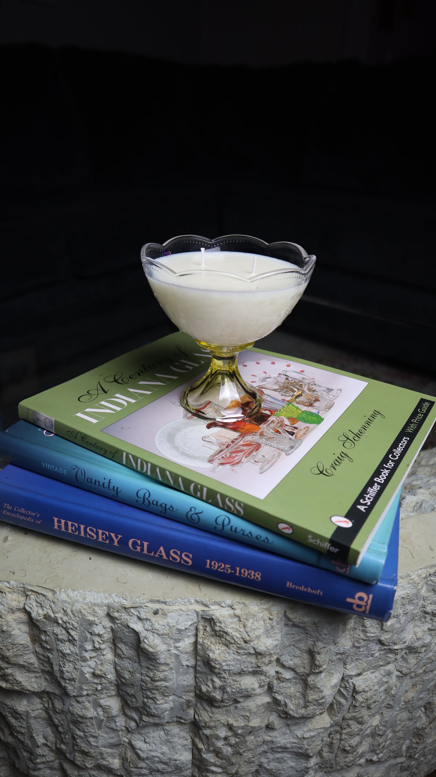 Vintage Candy Yellow Pedestal Scalloped Rim Bowl Candle