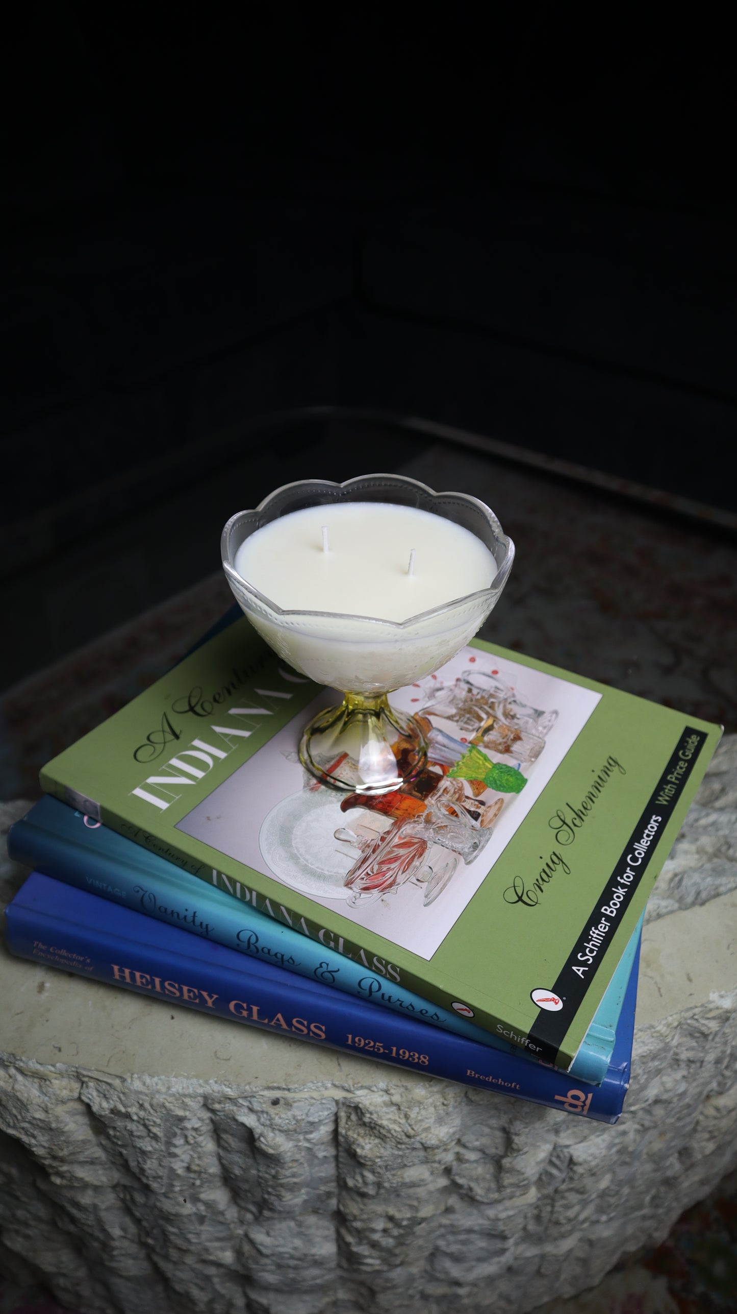 Vintage Candy Yellow Pedestal Scalloped Rim Bowl Candle