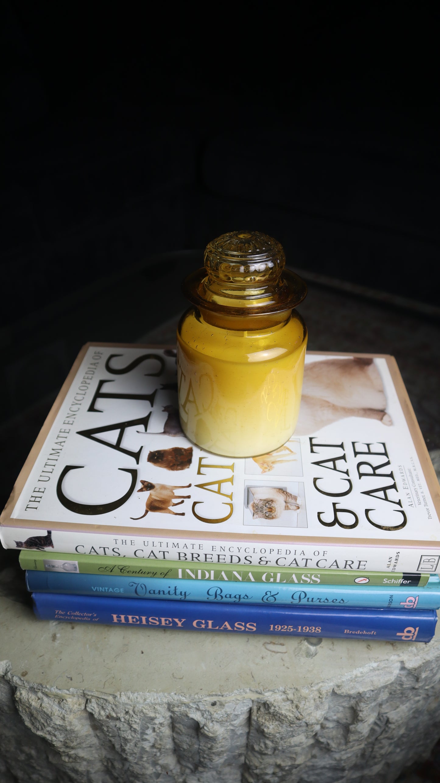 Takahashi Amber Brown Glass Canister Jar Flower Lid Candle