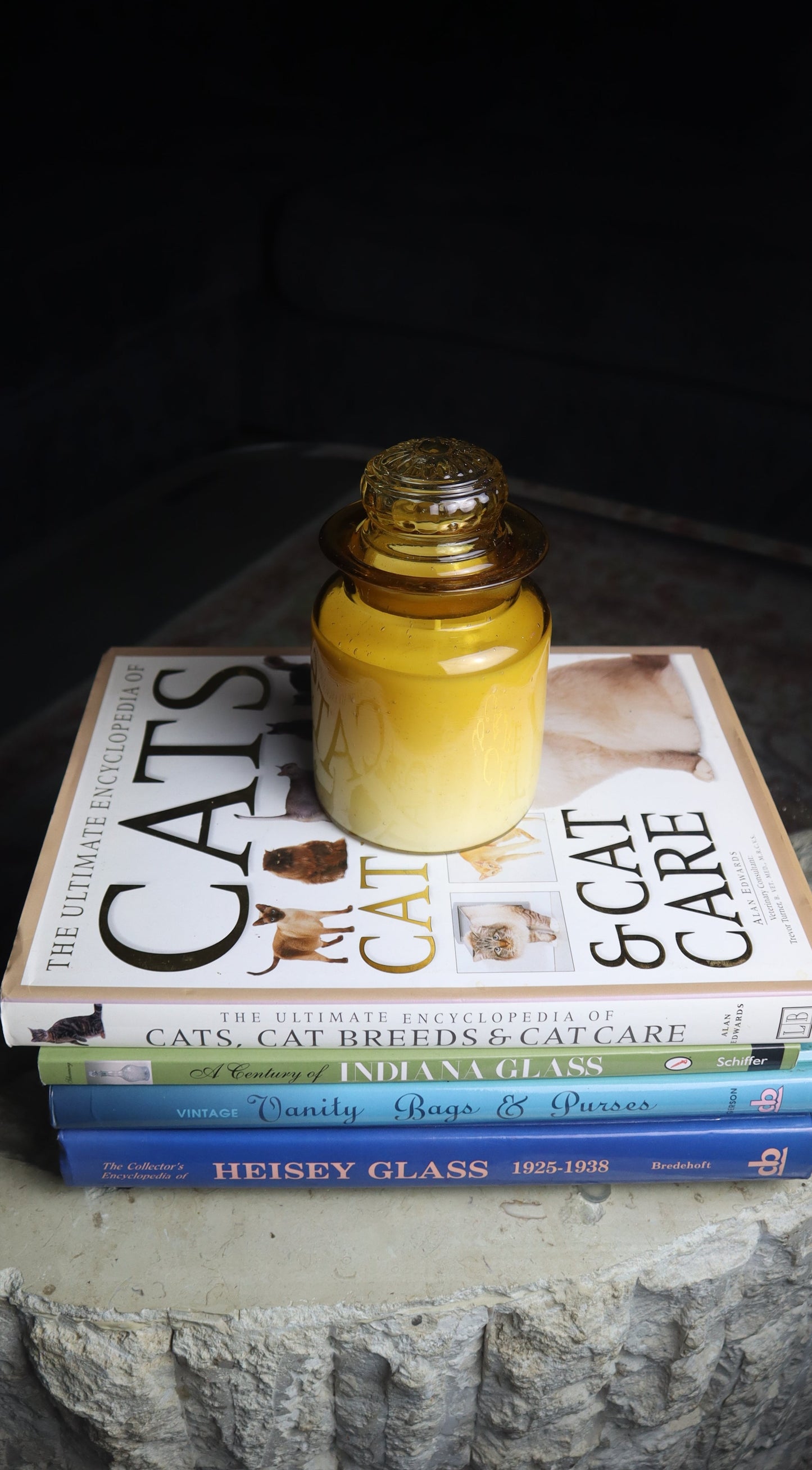 Takahashi Amber Brown Glass Canister Jar Flower Lid Candle