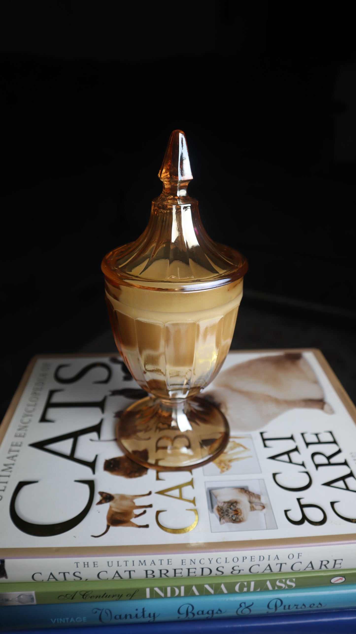 Marigold Carnival Glass Lidded Candle