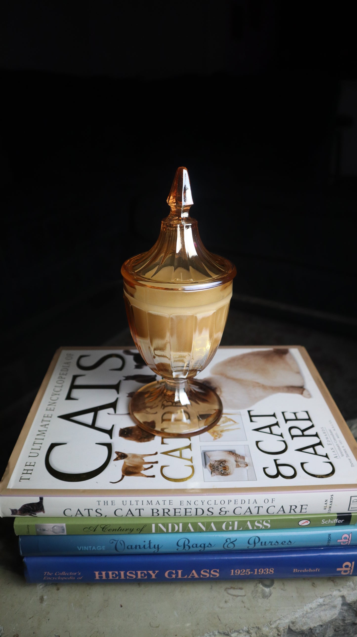 Marigold Carnival Glass Lidded Candle