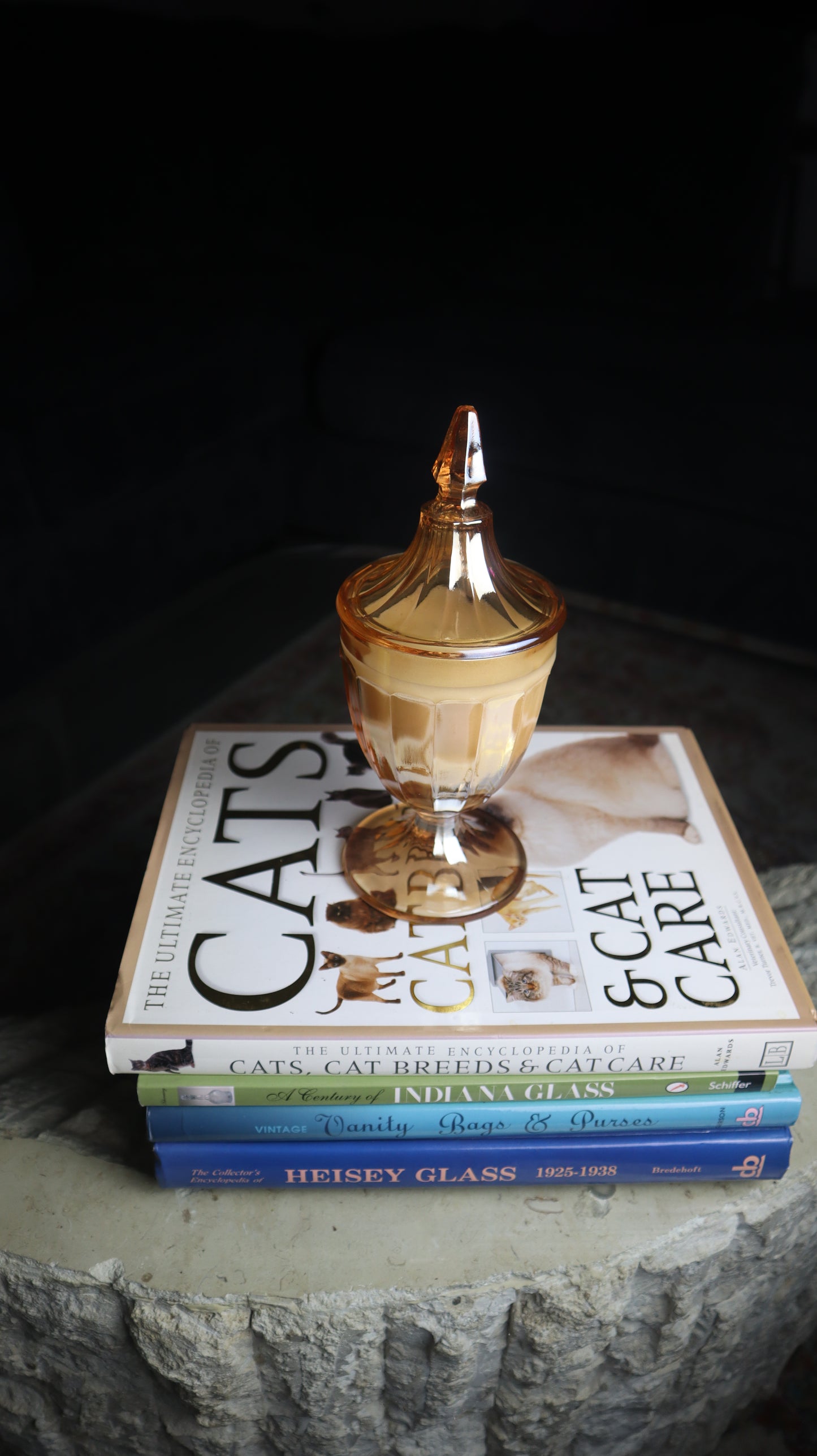 Marigold Carnival Glass Lidded Candle