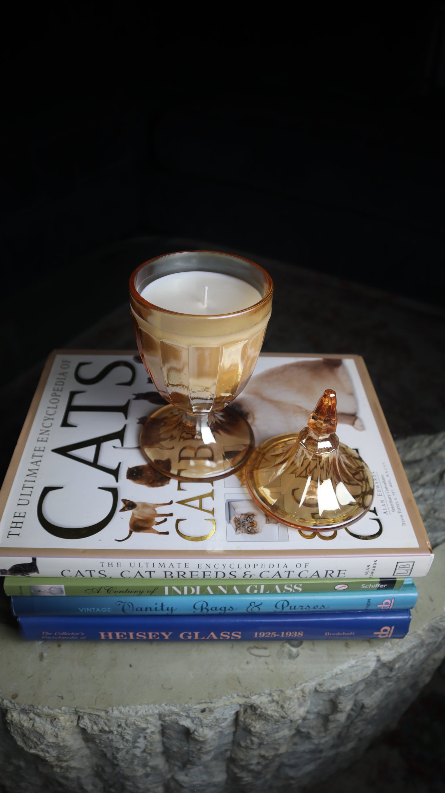 Marigold Carnival Glass Lidded Candle