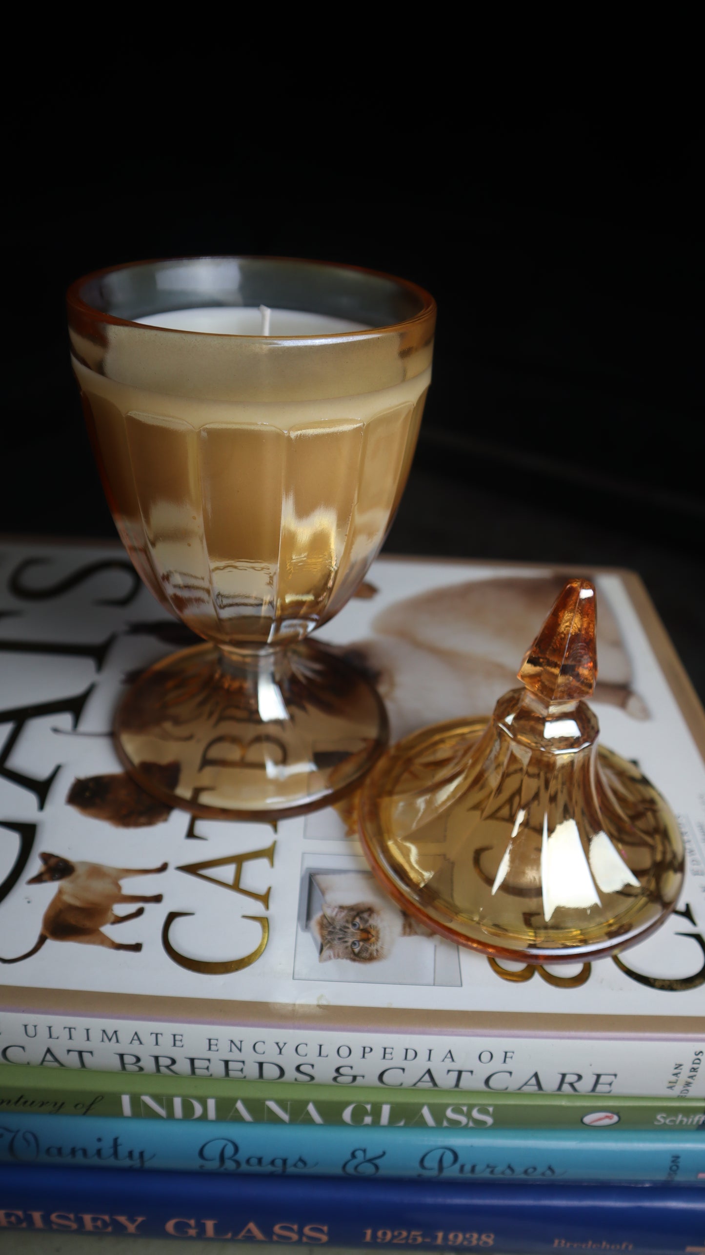 Marigold Carnival Glass Lidded Candle