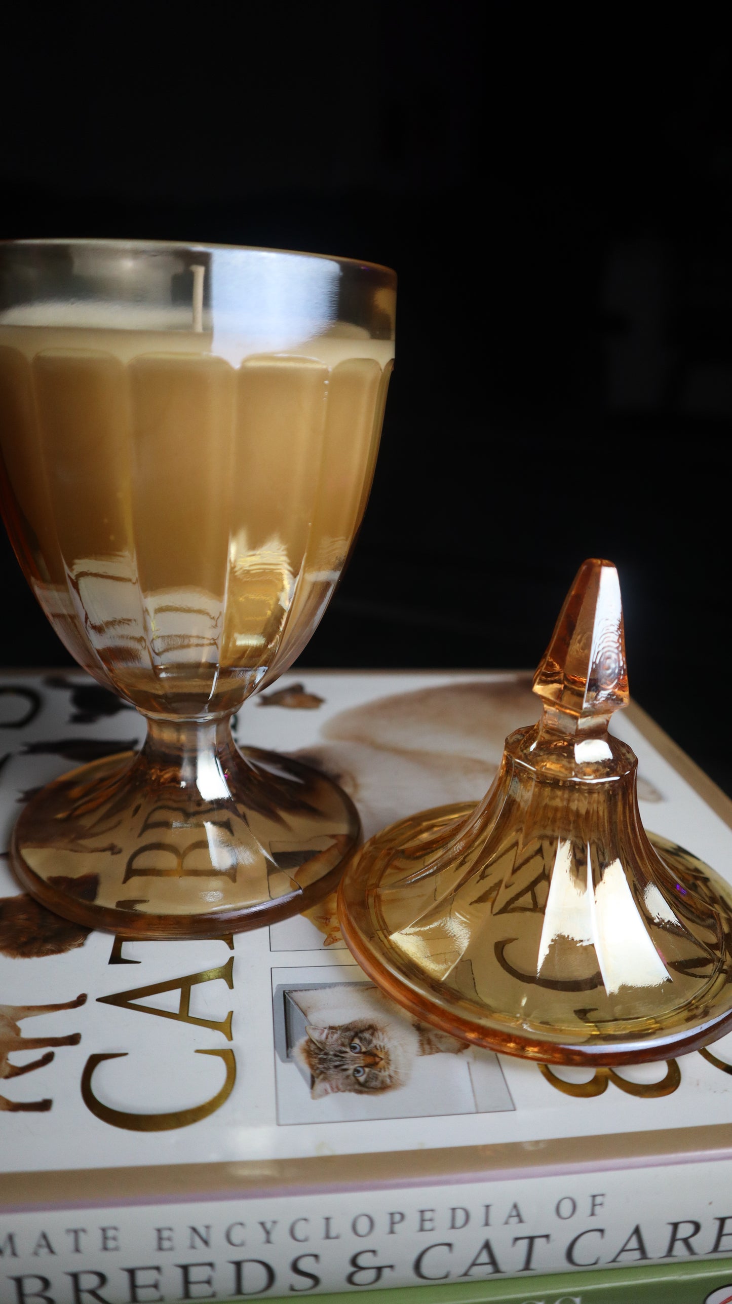 Marigold Carnival Glass Lidded Candle