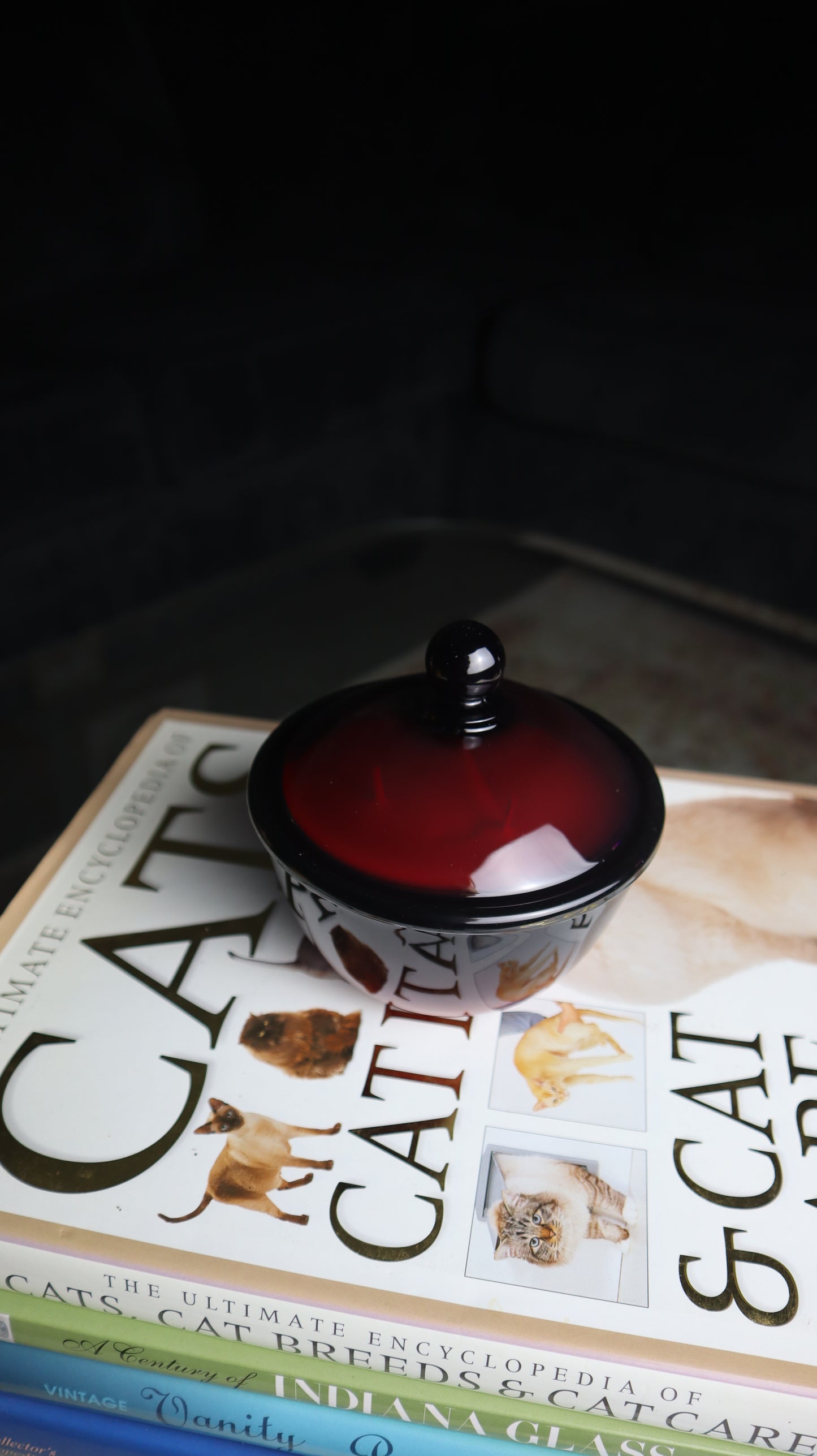 Ruby Red Glass Lidded Bowl Candle
