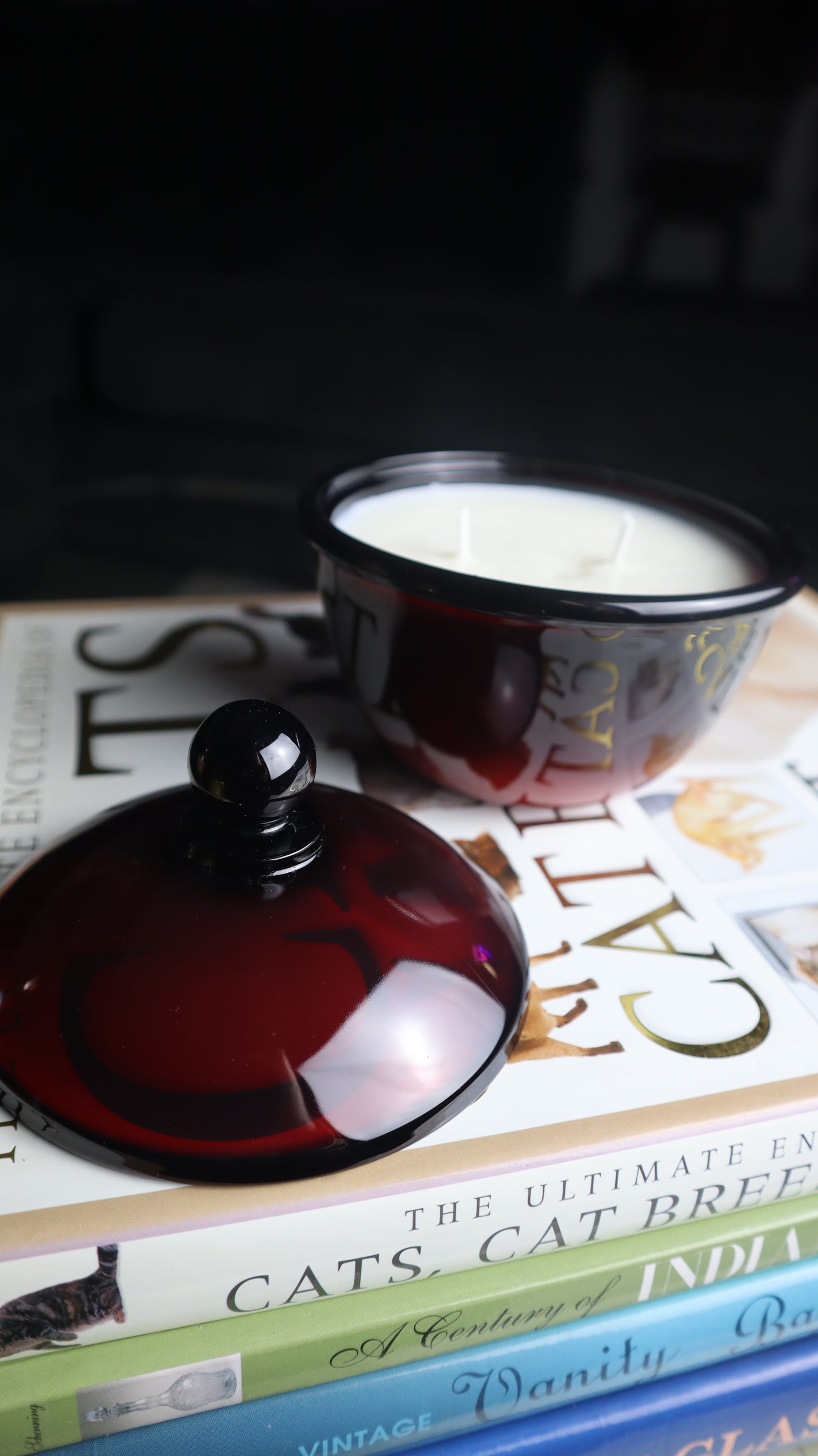 Ruby Red Glass Lidded Bowl Candle