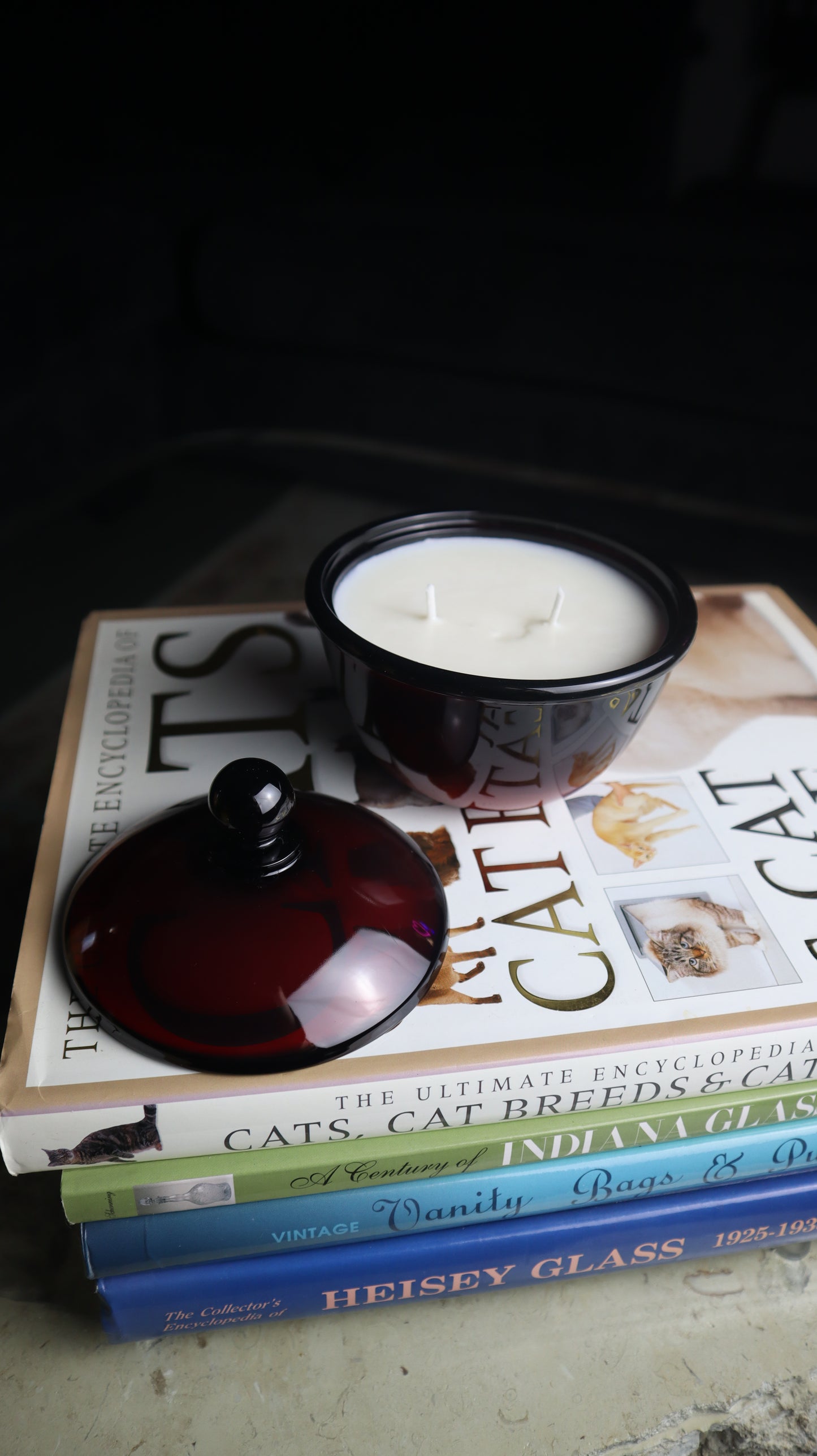 Ruby Red Glass Lidded Bowl Candle