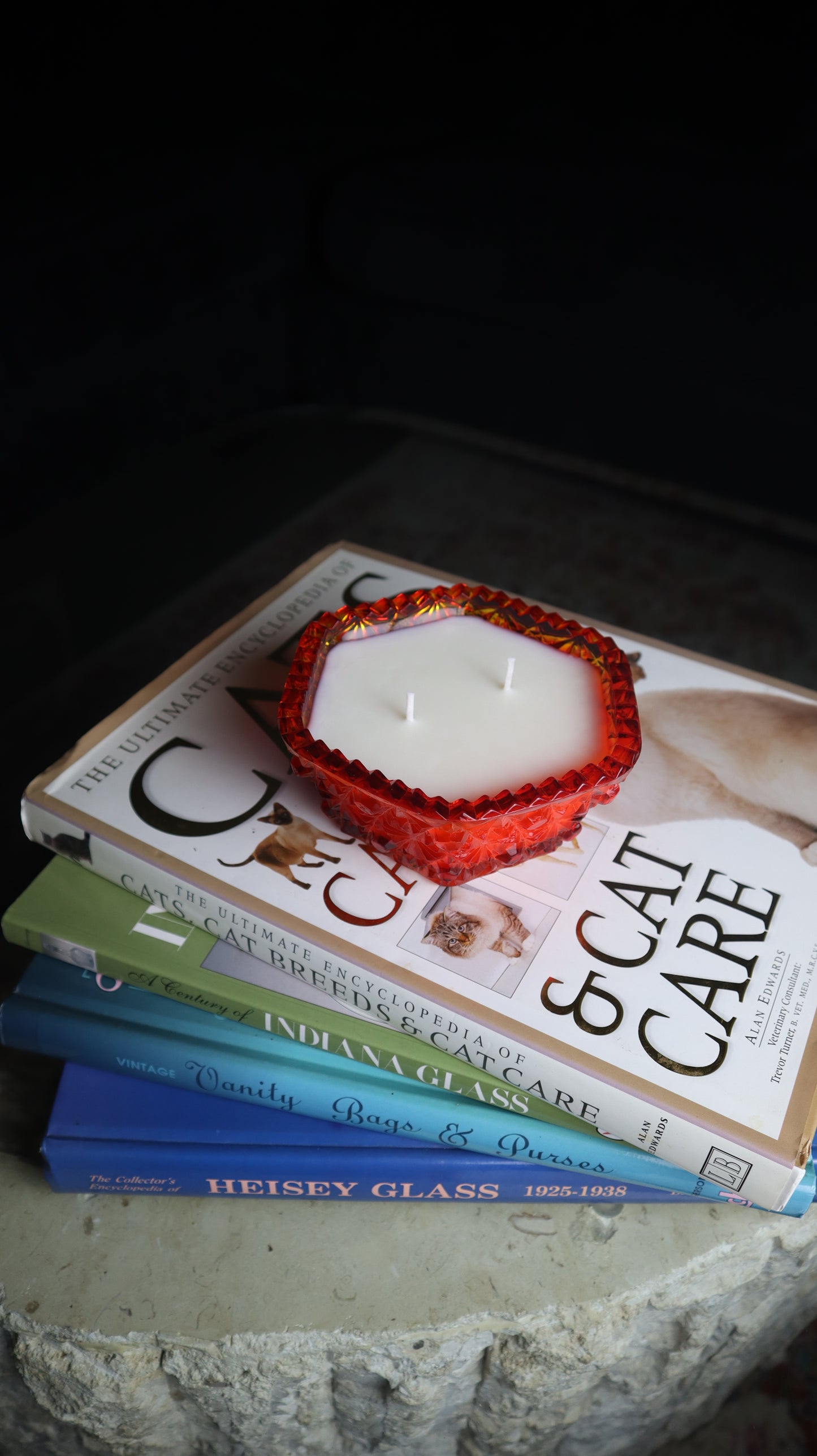 Vintage L.E. Smith Amberina Hexagon Glass Bowl Daisy & Button Candle
