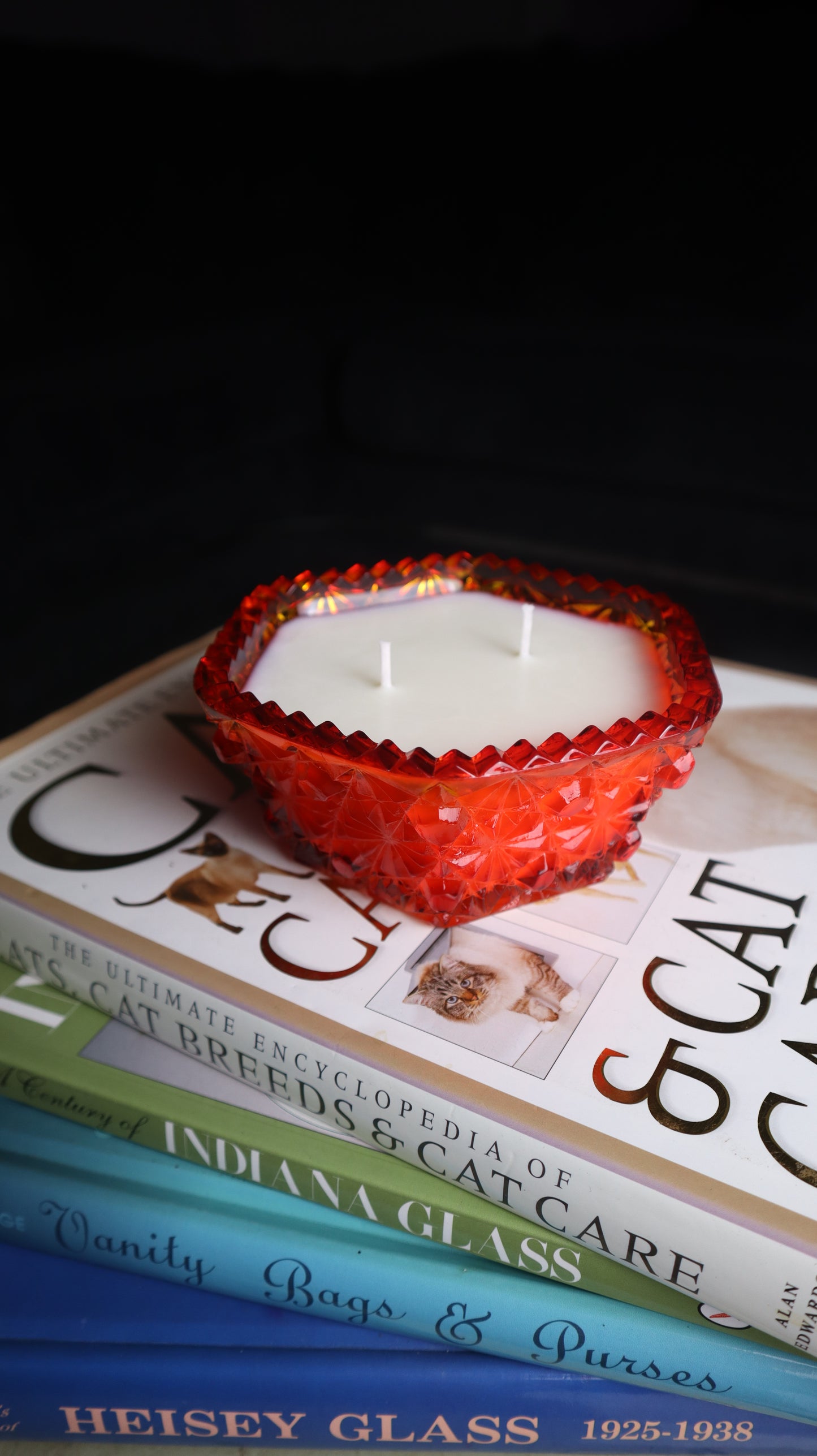 Vintage L.E. Smith Amberina Hexagon Glass Bowl Daisy & Button Candle