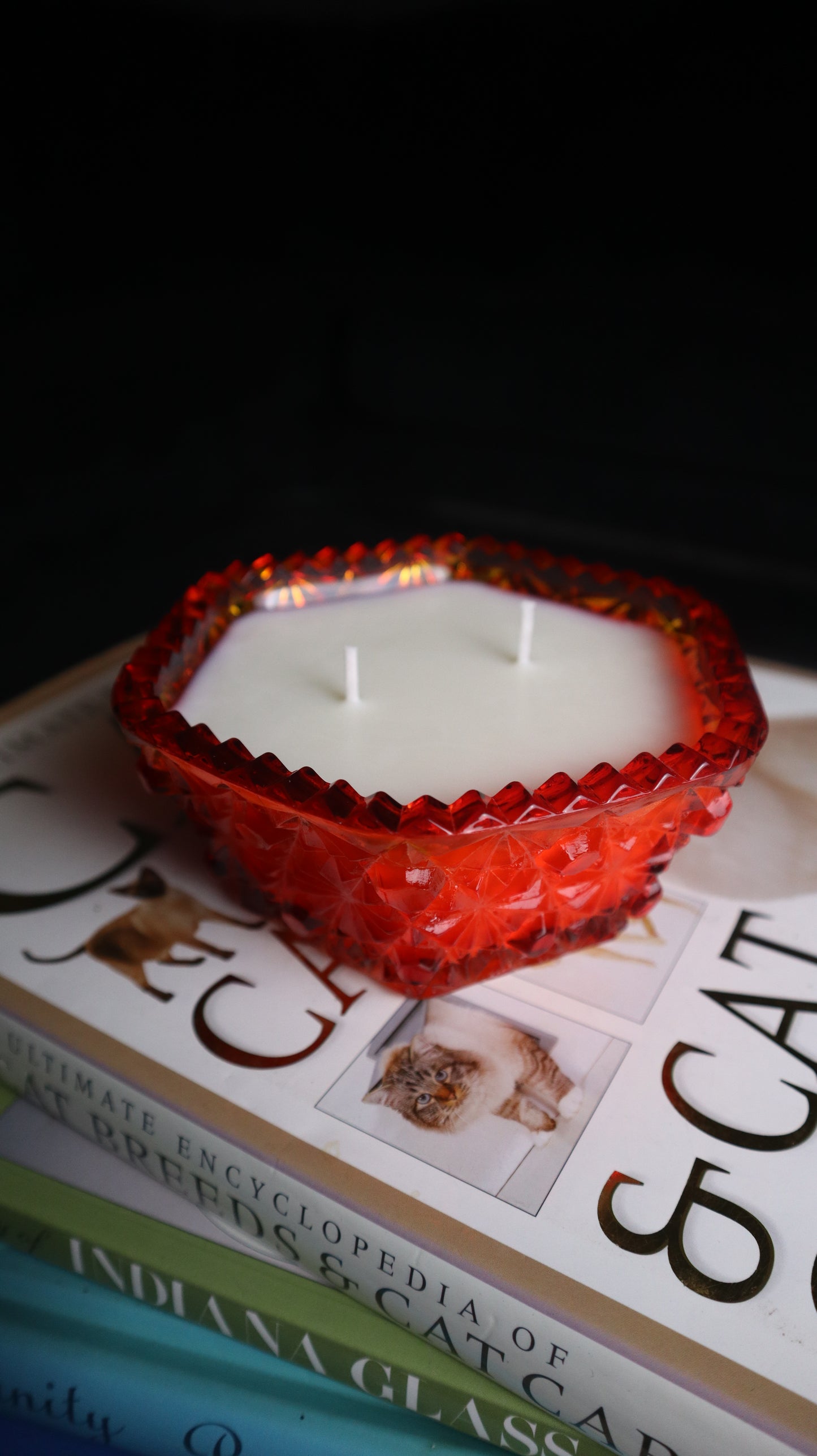Vintage L.E. Smith Amberina Hexagon Glass Bowl Daisy & Button Candle
