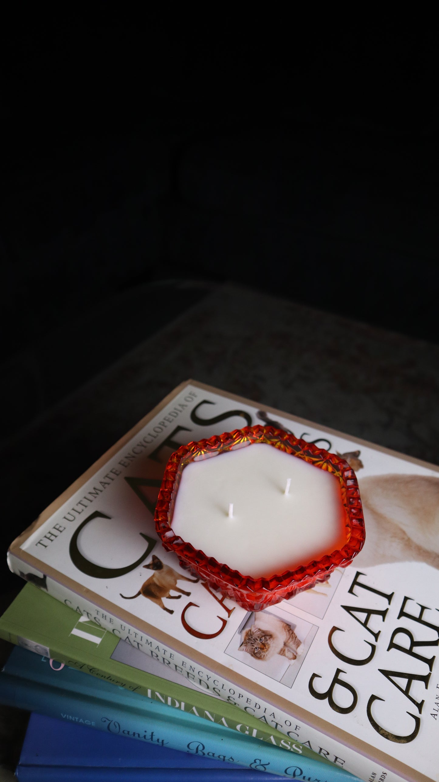 Vintage L.E. Smith Amberina Hexagon Glass Bowl Daisy & Button Candle