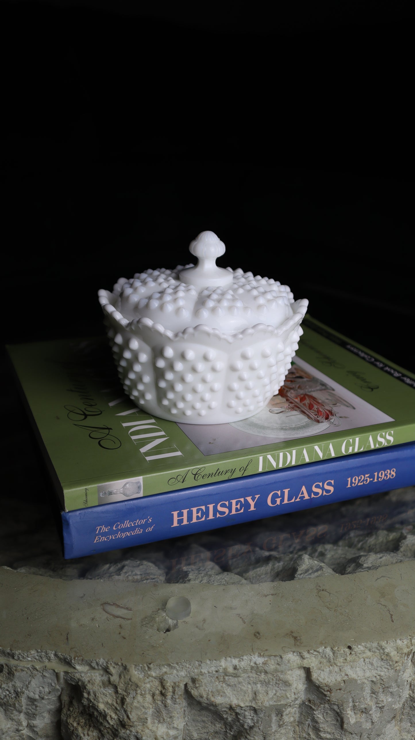 1930's Fenton Hobnail Milk Glass Covered Dish Candle