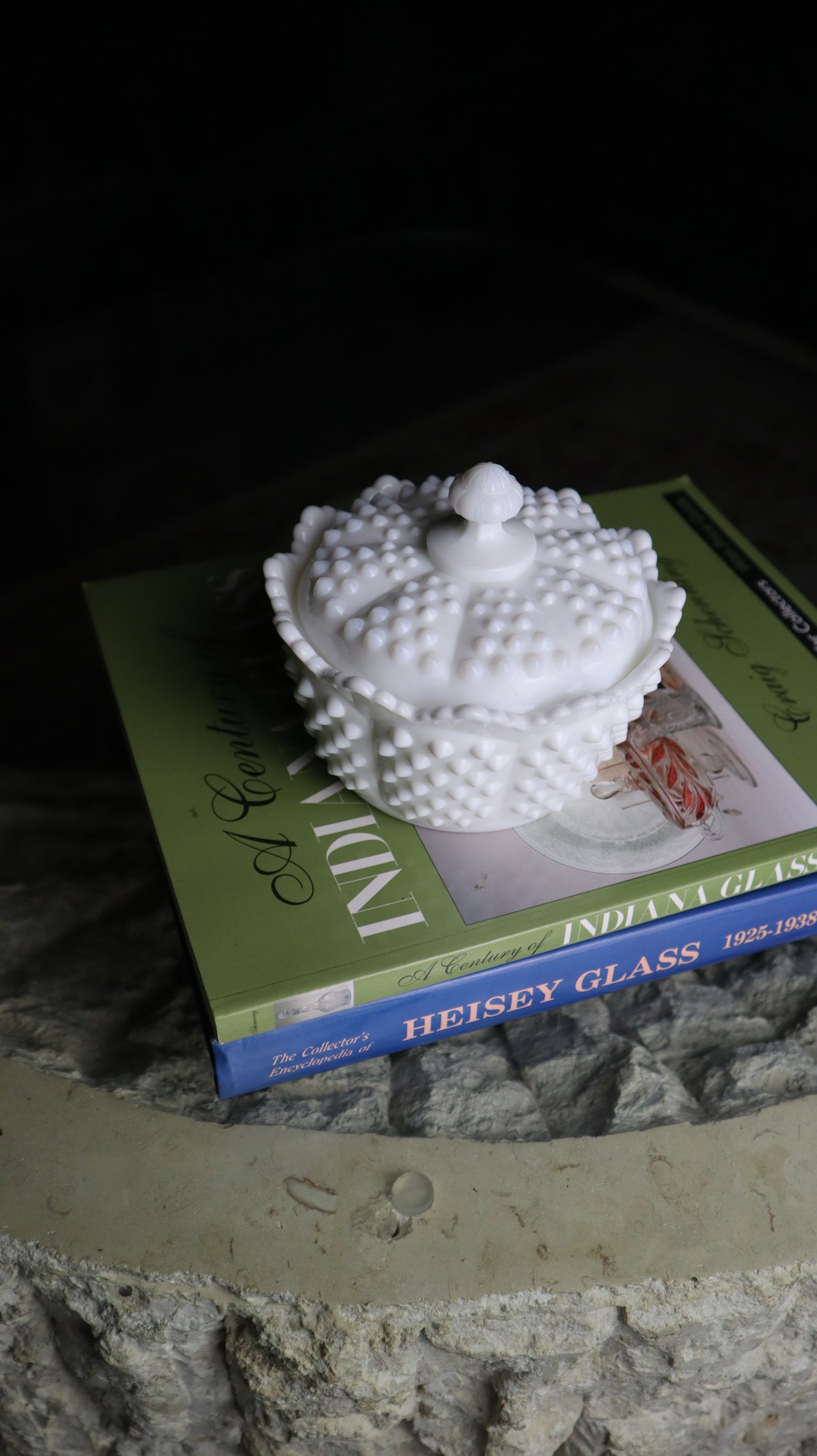 1930's Fenton Hobnail Milk Glass Covered Dish Candle