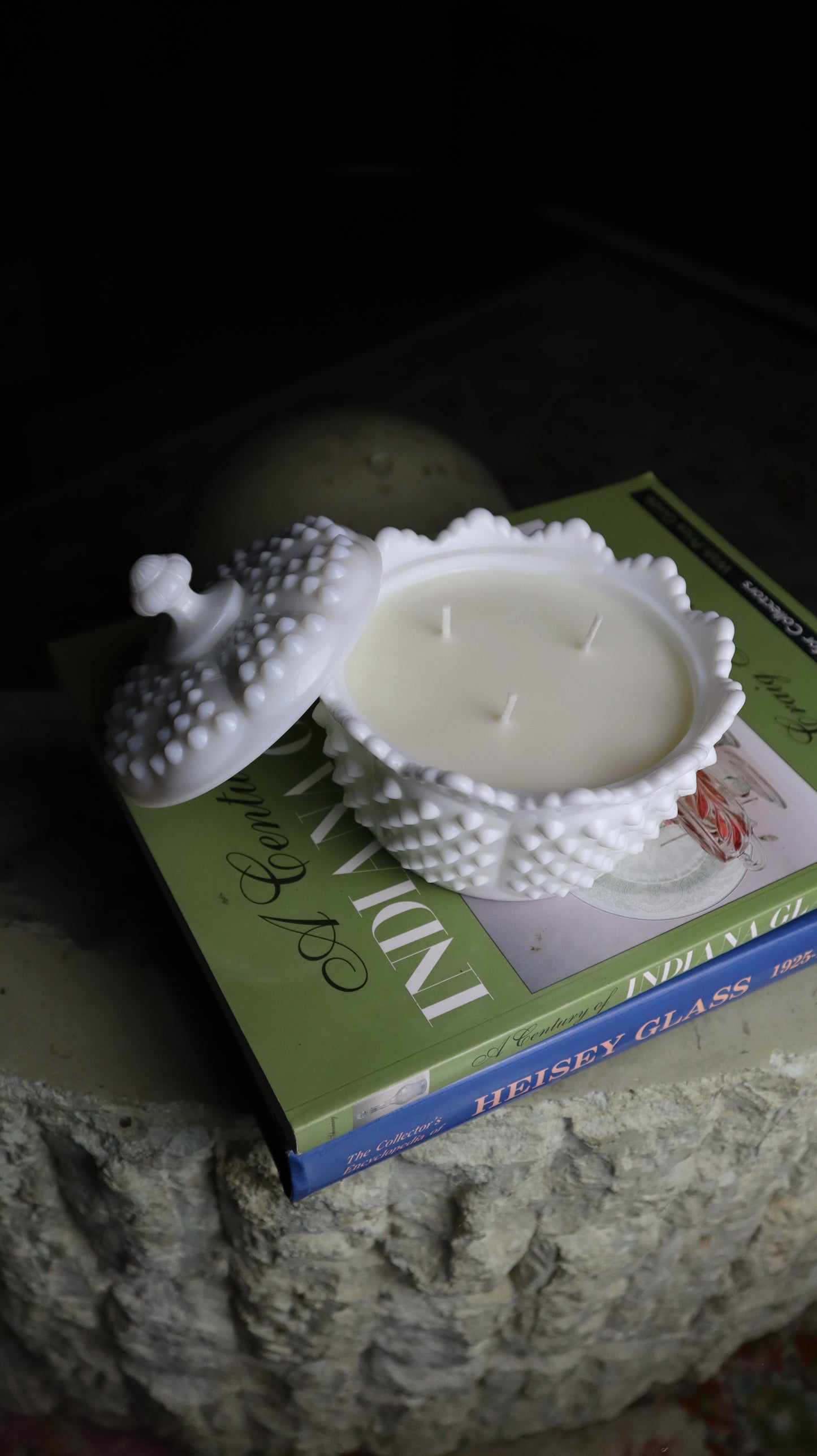 1930's Fenton Hobnail Milk Glass Covered Dish Candle