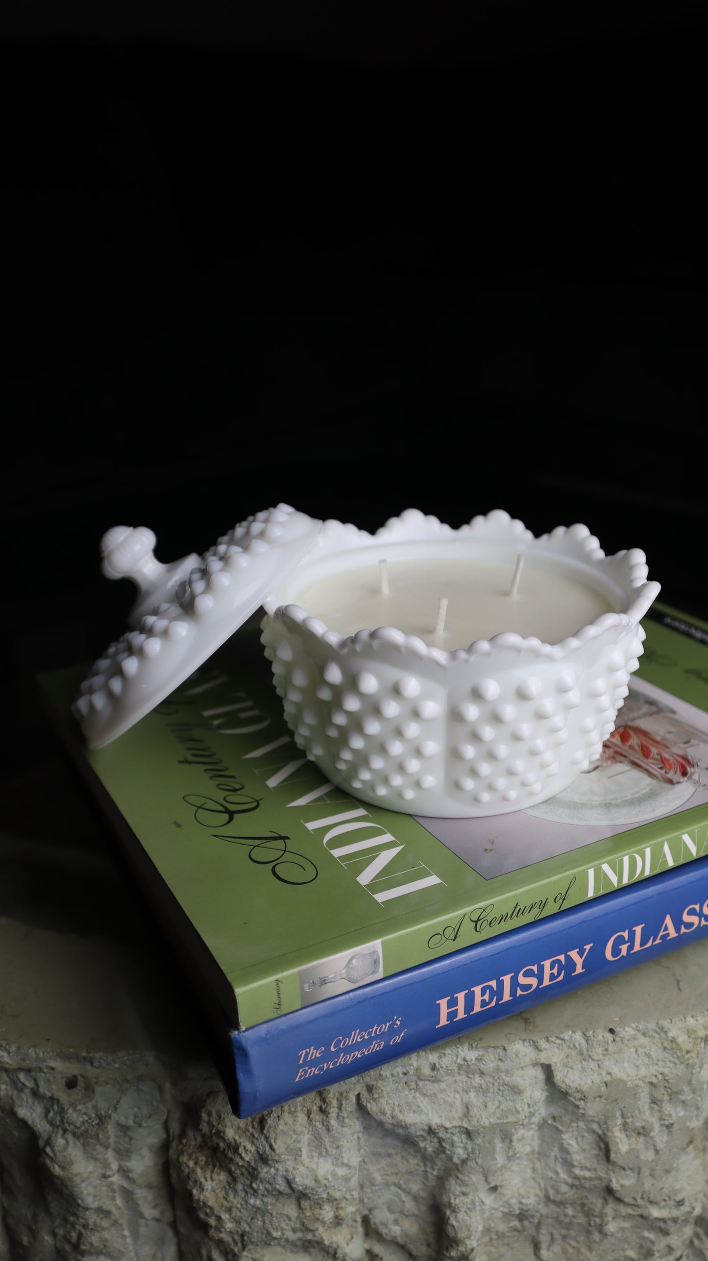 1930's Fenton Hobnail Milk Glass Covered Dish Candle
