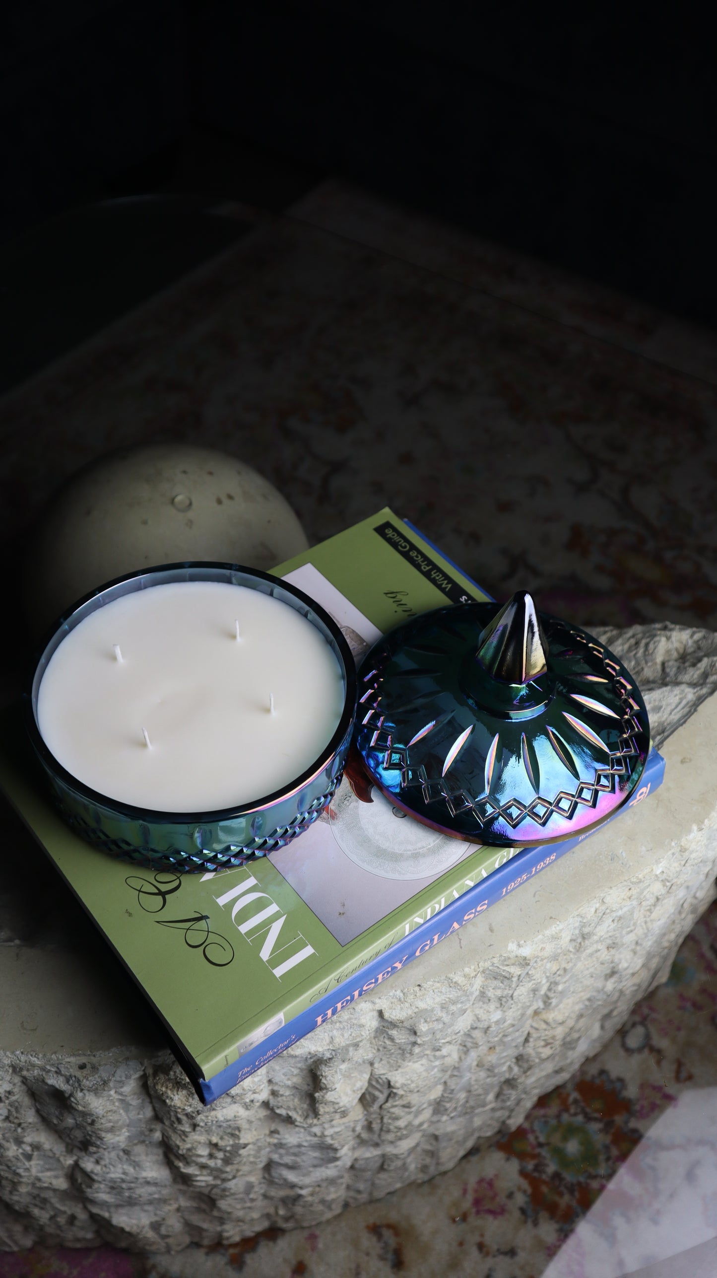 Indiana Glass Princess Blue Carnival Candy Dish Candle