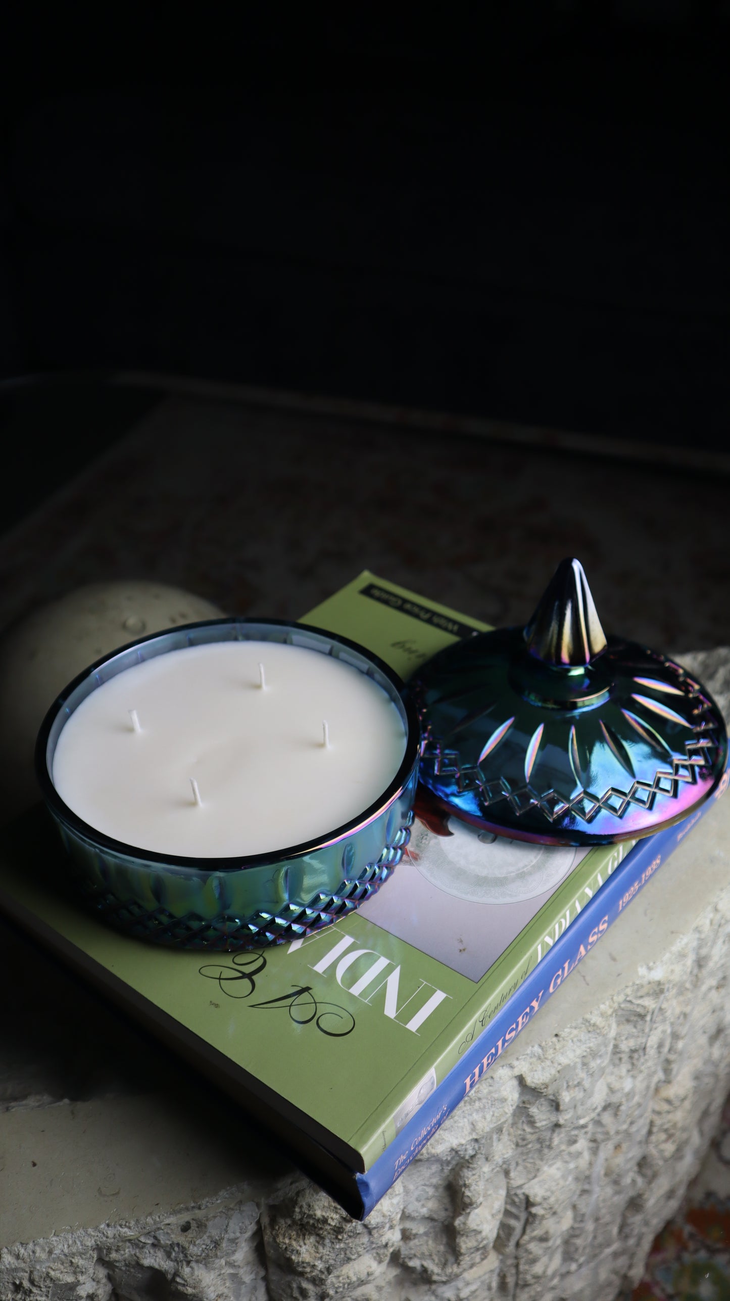 Indiana Glass Princess Blue Carnival Candy Dish Candle