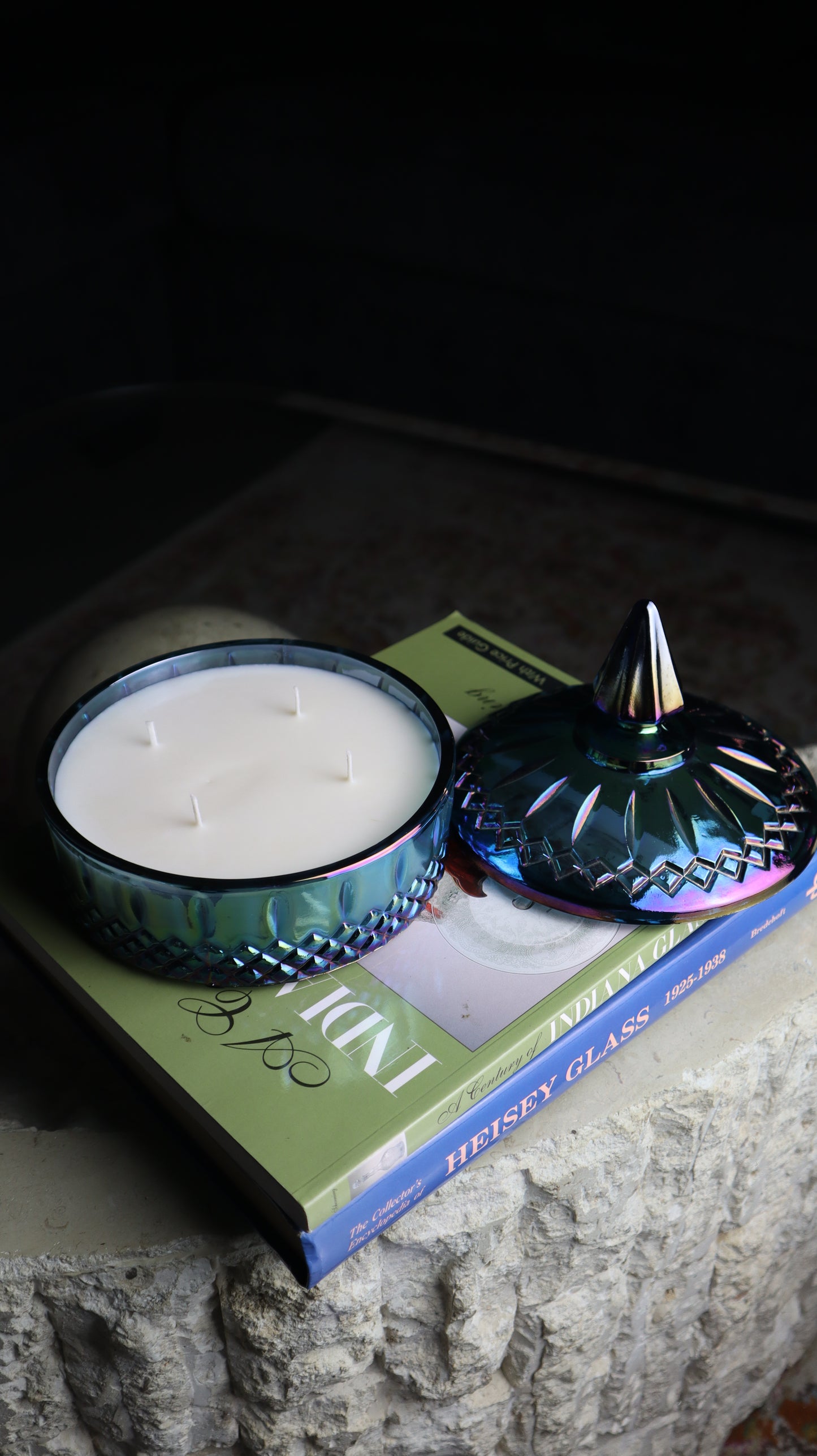 Indiana Glass Princess Blue Carnival Candy Dish Candle