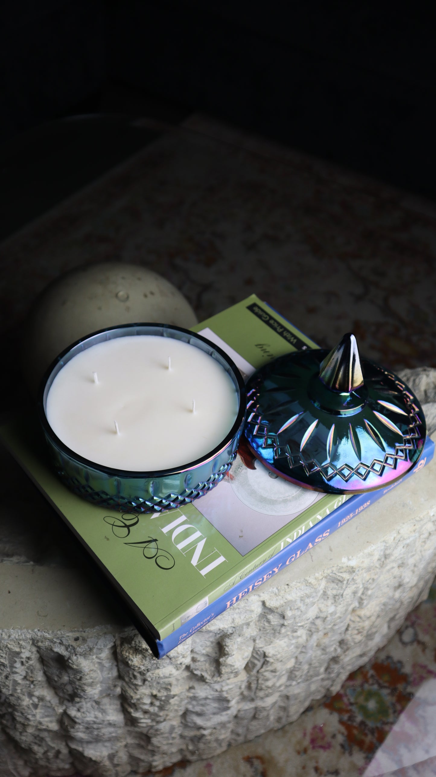 Indiana Glass Princess Blue Carnival Candy Dish Candle