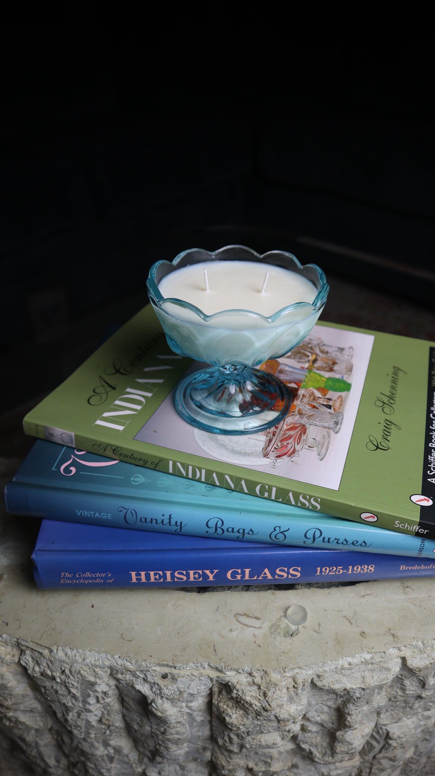 Anchor Hocking Fairfield Sky Blue Compote Candle