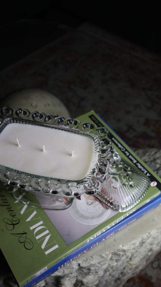 Indiana Glass Clear Ribbed Footed Dish Candle